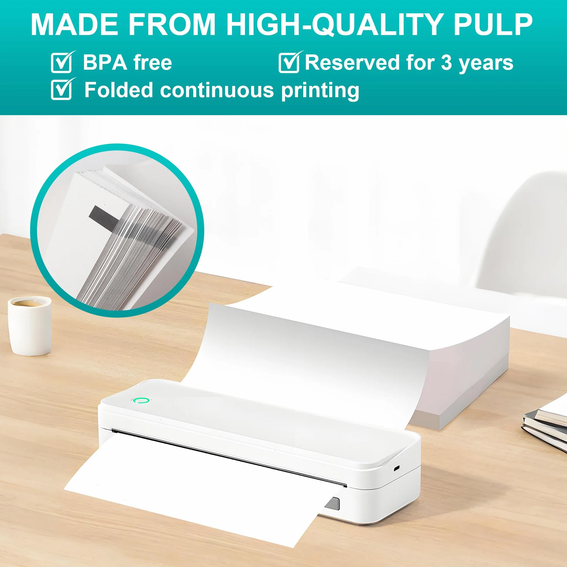 Papier Thermique A4 Pliable 100 Feuilles Sans BPA Séchage Rapide pour Imprimante Thermique