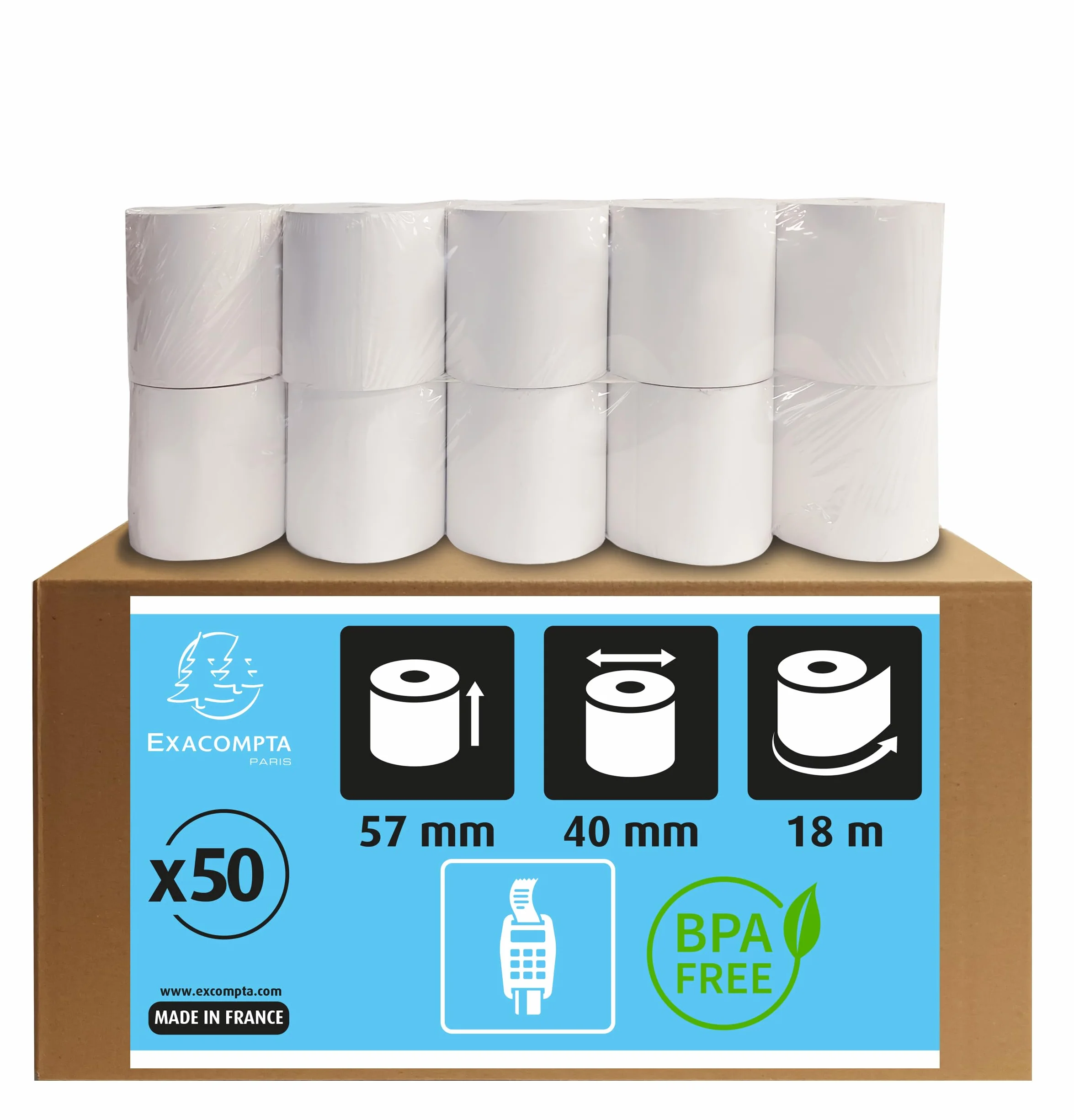 Exacompta Bobines pour tickets carte bancaire 57x40 mm thermique 55g/m² 18 m Blanc