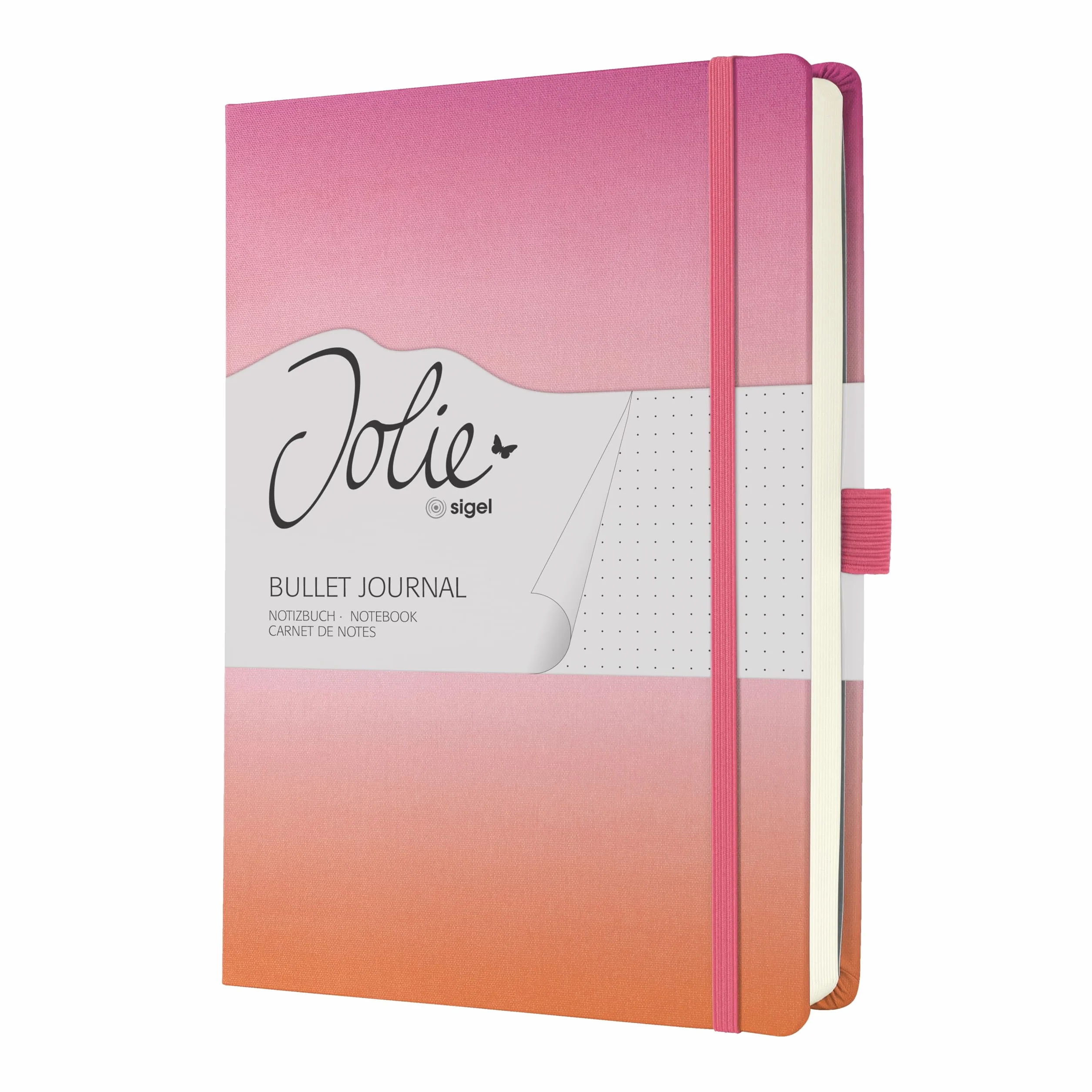 SIGEL JB103 Carnet de notes bullet journal A5+ pointillé couverture rigide 200 pages 120 g/m² fermeture élastique rose orange