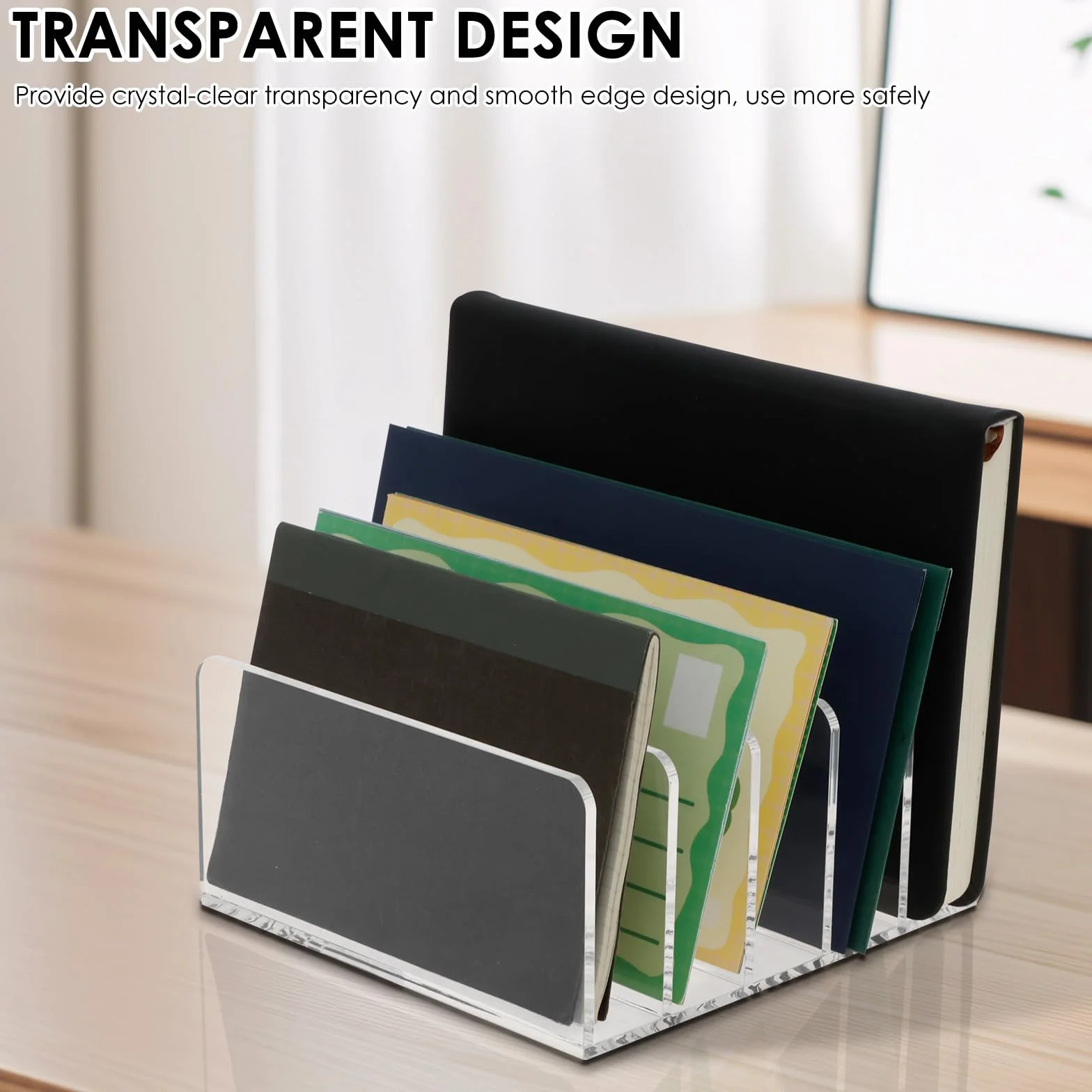 Trieur de Courrier en Acrylique 2 Pièces Letter Holder 5 Compartiments Organiseur de Bureau Transparent