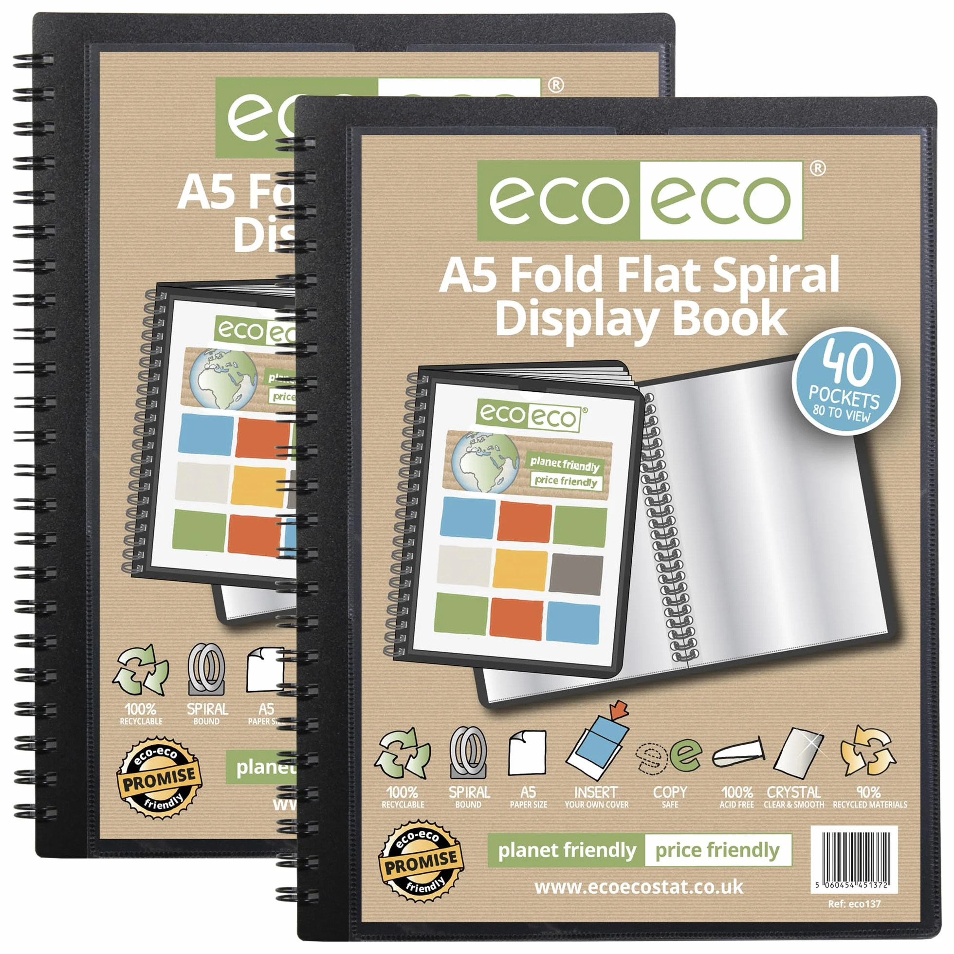 Eco137x2 Lot de 2 protège-documents A5 50% recyclés 40 pochettes