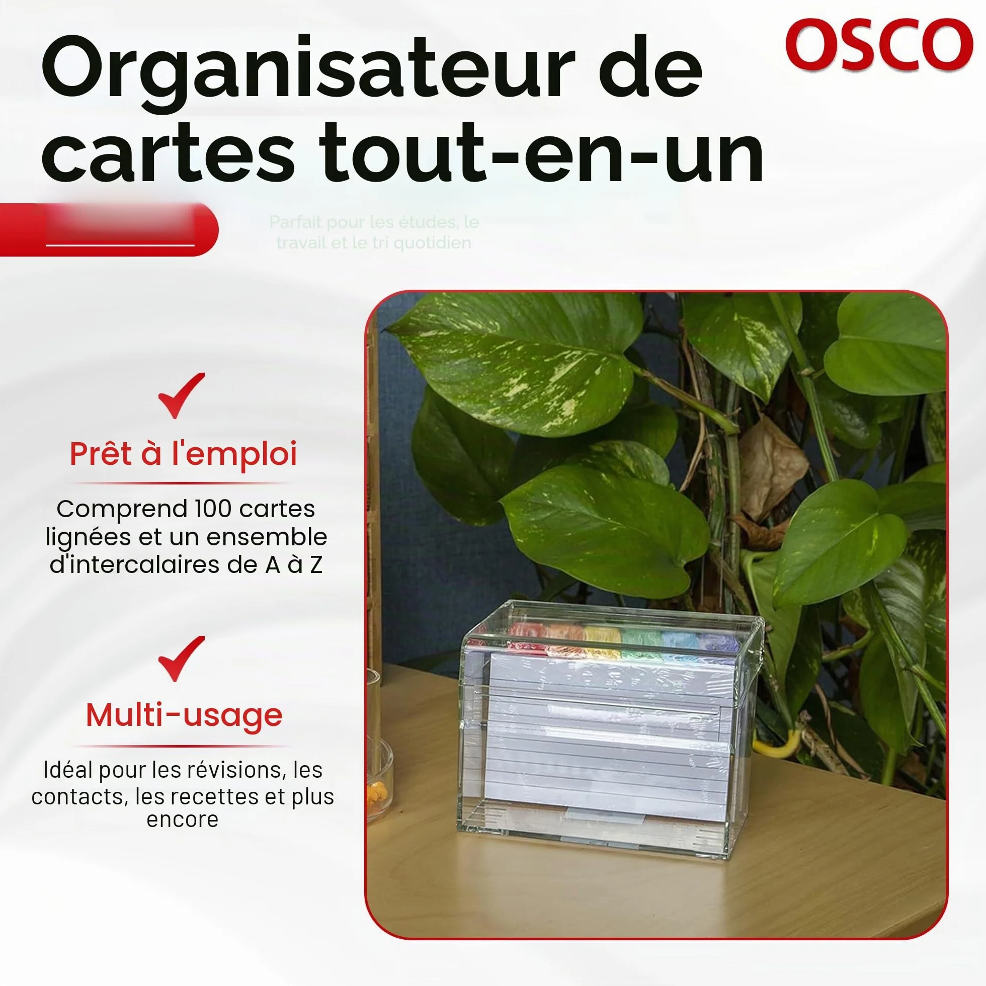 OSCO Boîte d'index en acrylique transparente
