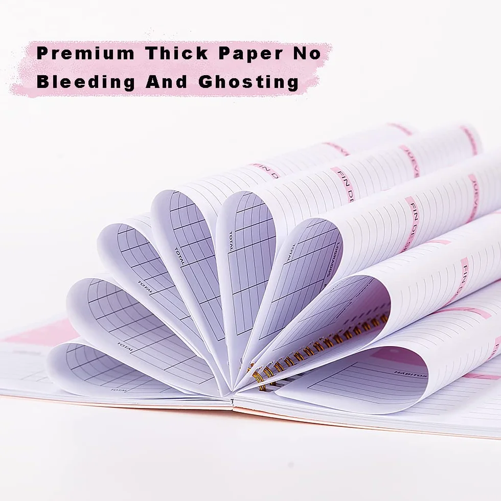 Planificateur Hebdomadaire A5 Non Daté 52 Pages Spirale Couverture Rigide avec Stickers To Do List Habit Tracker Rosé