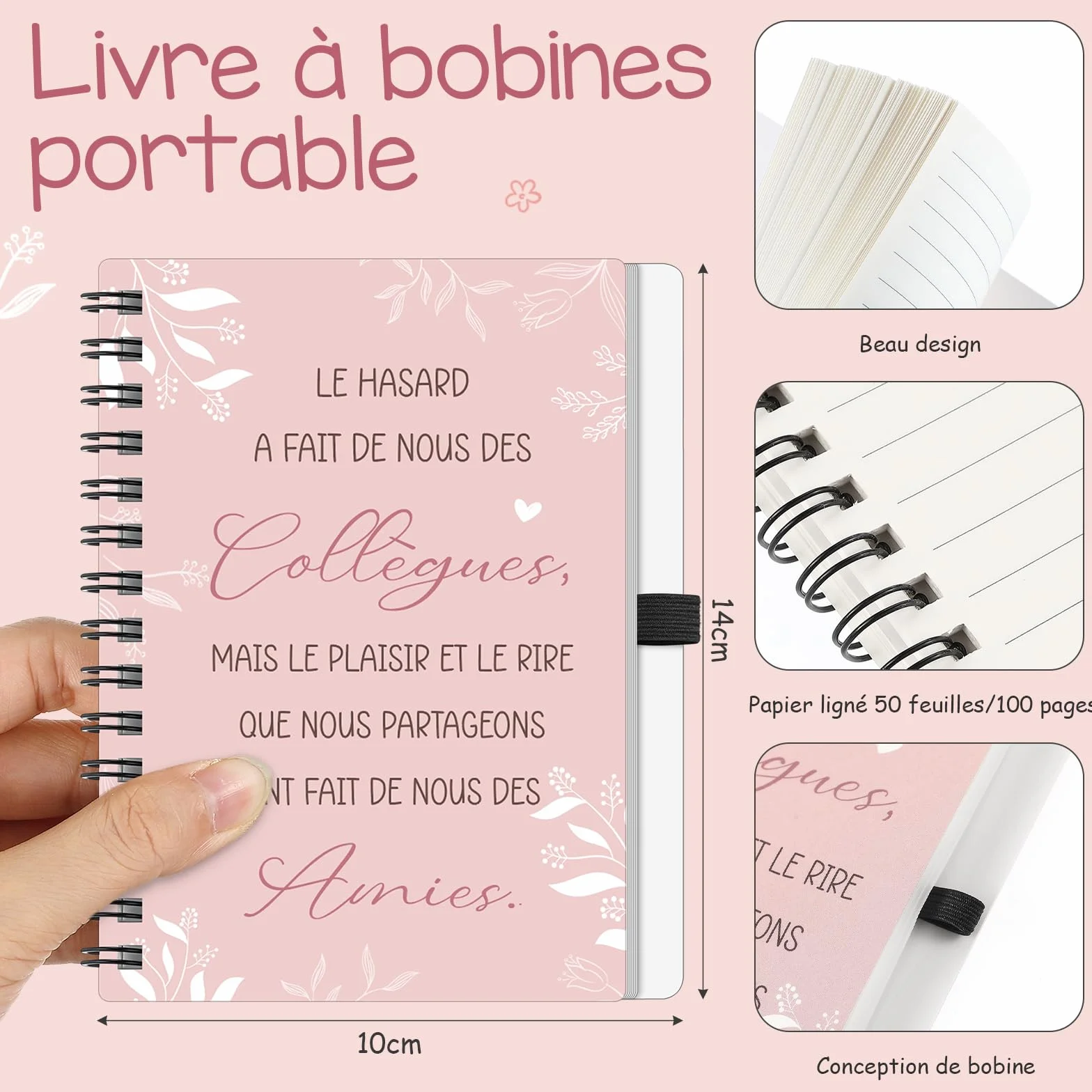 Hestya Carnet à Spirale Rose Stylo à Bille Trousse de Maquillage Porte-Clés Cadeaux de Remerciement pour Collègues