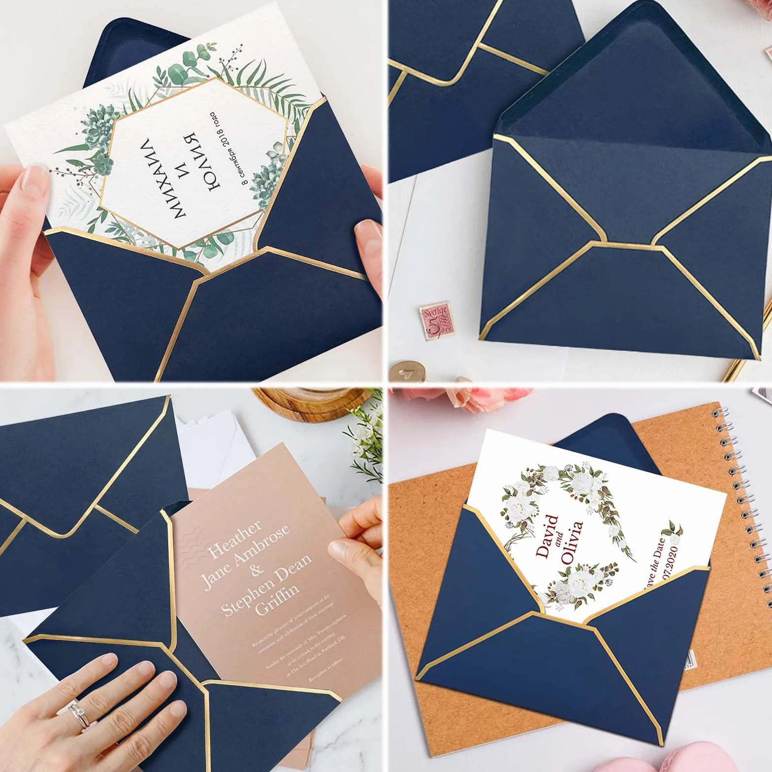 Enveloppes d'invitation deluxe en papier blanc 13,5 x 18,5 cm 50 pièces pour mariage anniversaire (bleu)