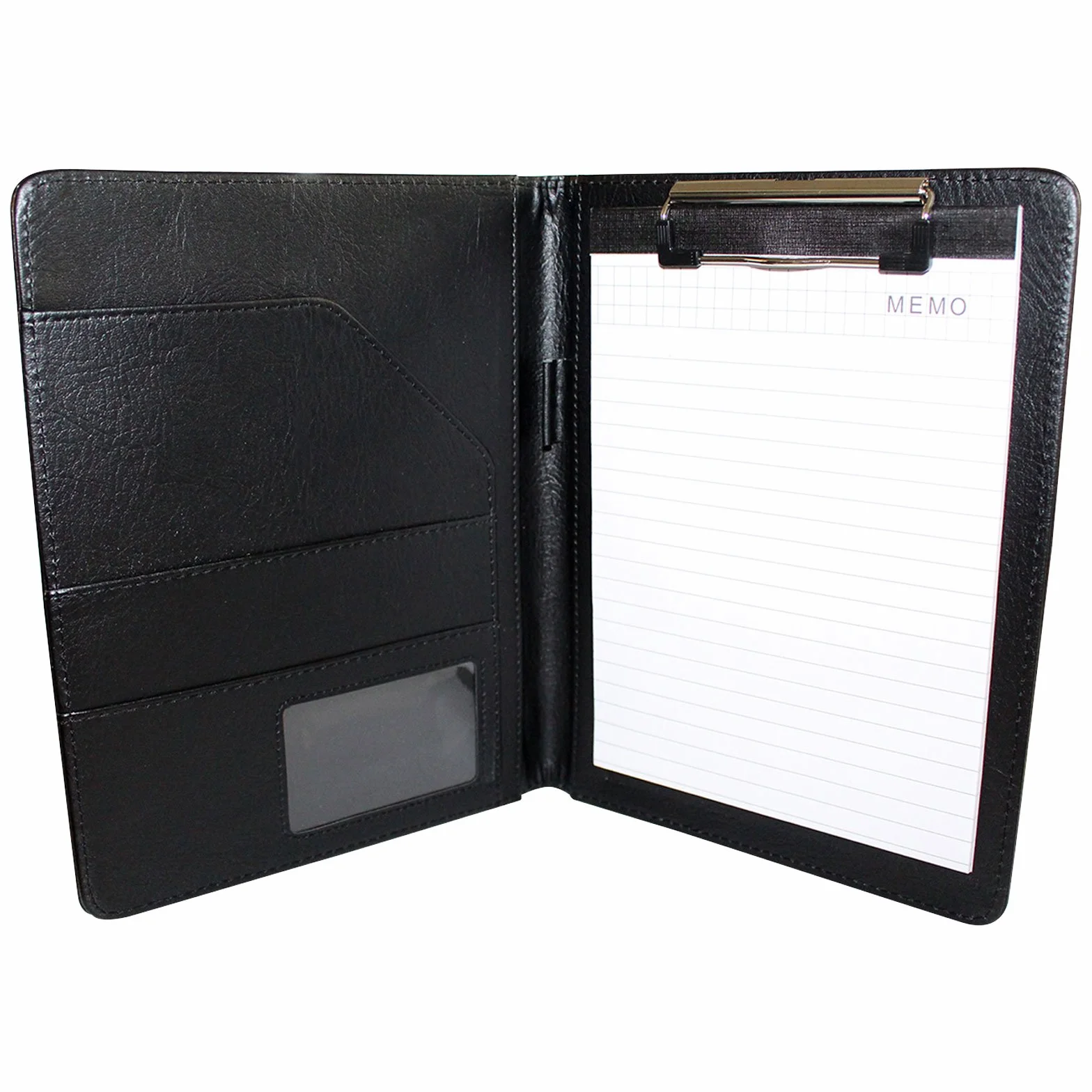 Porte Document en Faux Cuir Noir A5 Pliable avec Pince pour Conférence