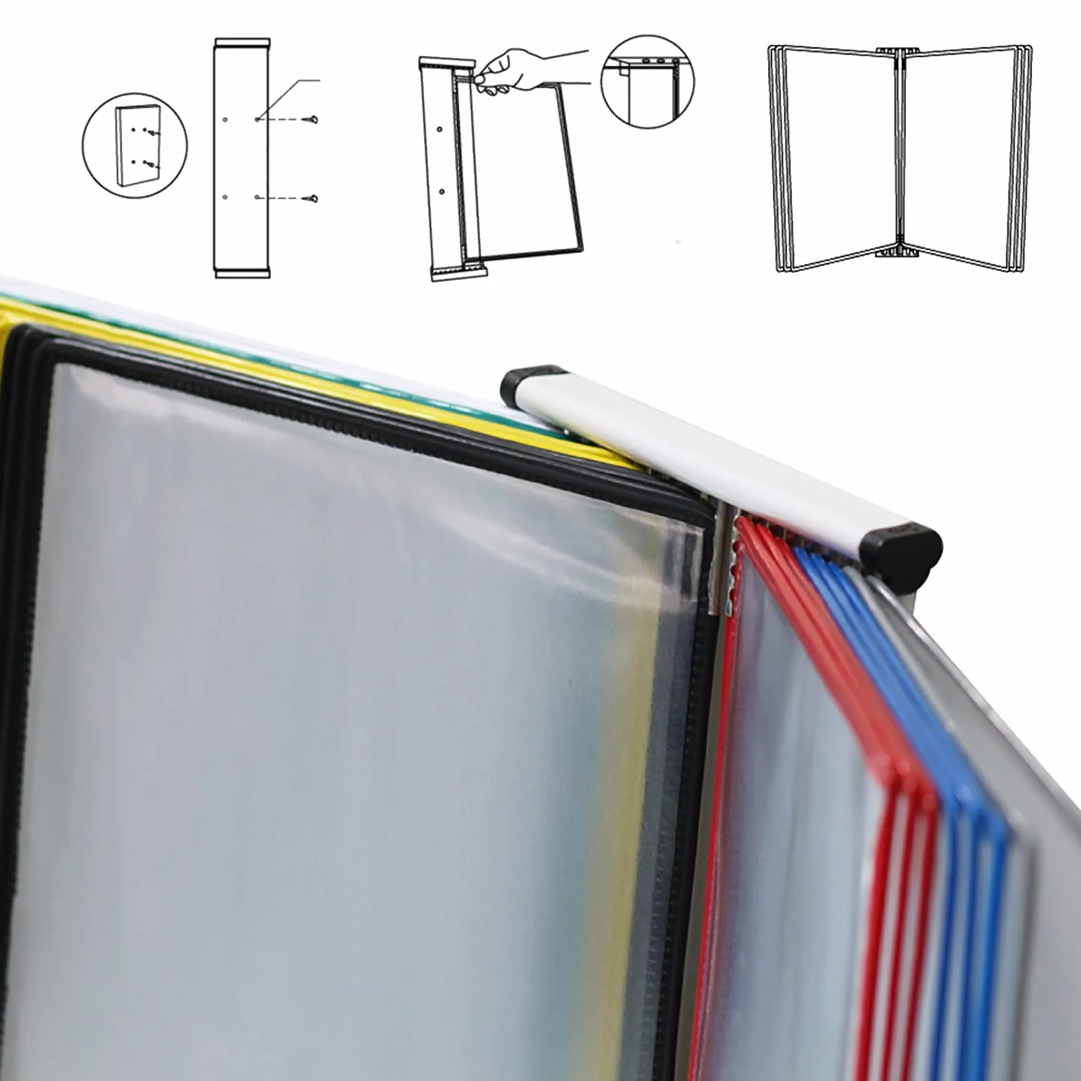 Porte Vue Detachable A4, Support Kit Mural Document Métal 40 Pochettes, Vario Coloris