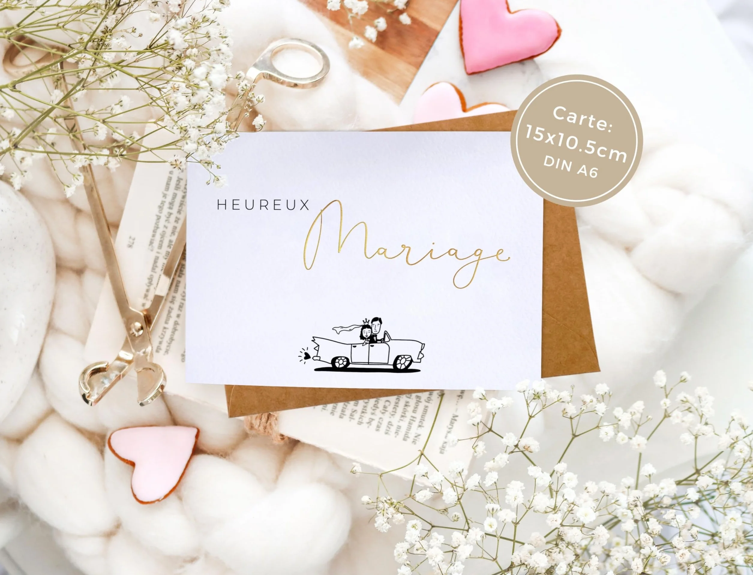 Carte de mariage Joli Coon Heureux Mariage Originale avec enveloppe A6