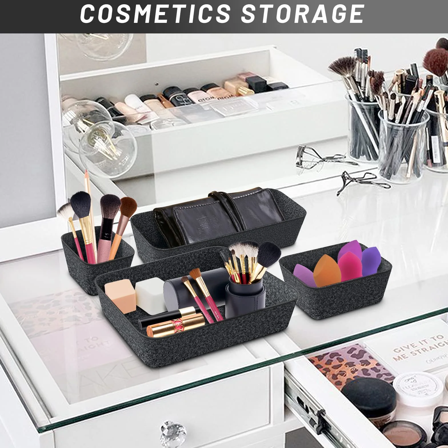 Cinnani Lot de 16 Organisateur Tiroir Feutre, 4 Tailles Boîte Rangement Tiroir Bureau Maquillage Bijoux