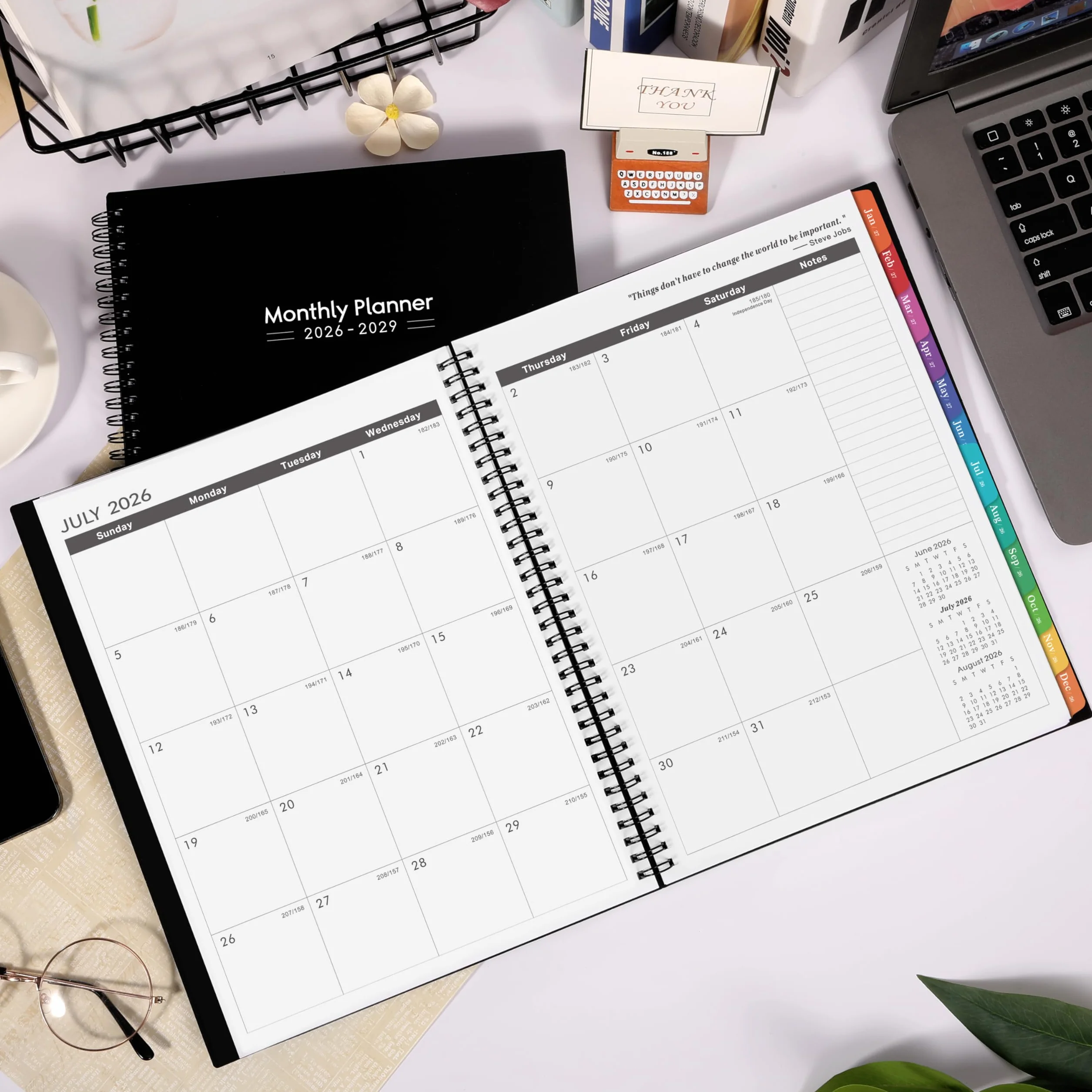 Planning mensuel 2026-2029 – Planificateur mensuel 3 ans 22,9 x 27,9 cm avec onglets colorés