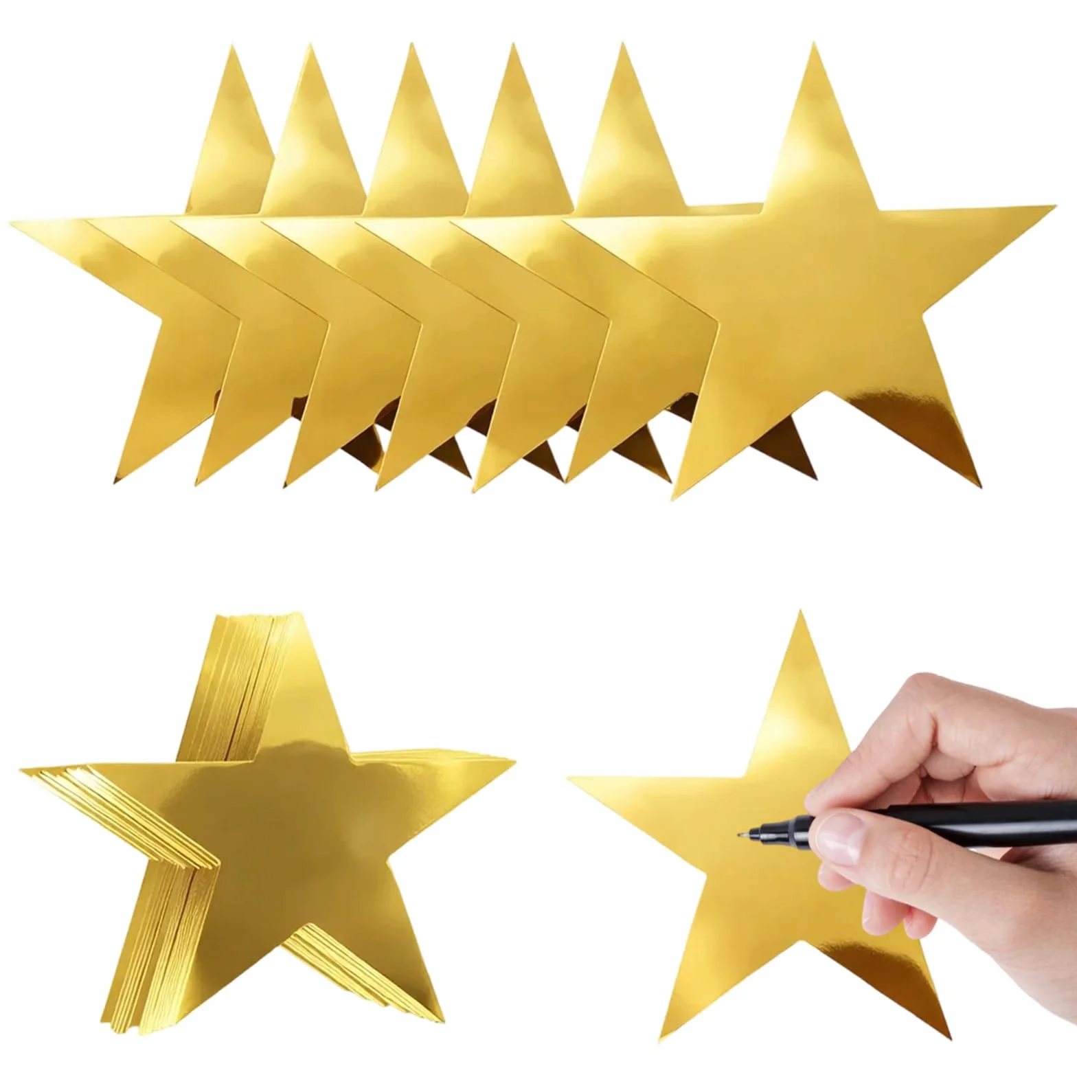 Lot de 40 étoiles décoratives en papier scintillantes dorées brillantes des deux côtés