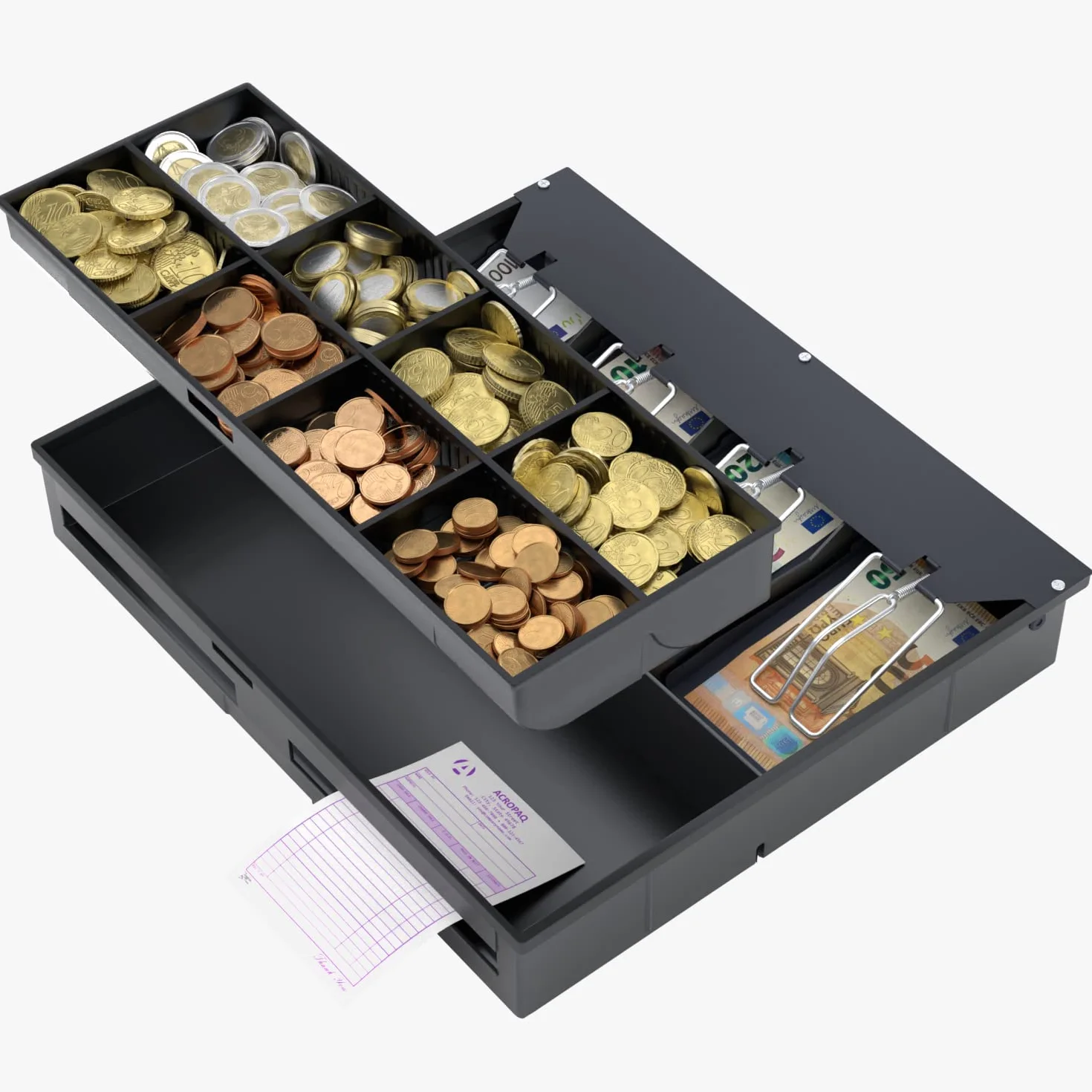 ACROPAQ Plateau de tiroir-caisse 41 cm 36x32x6 cm 4 compartiments monnaies 8 compartiments billets Noir