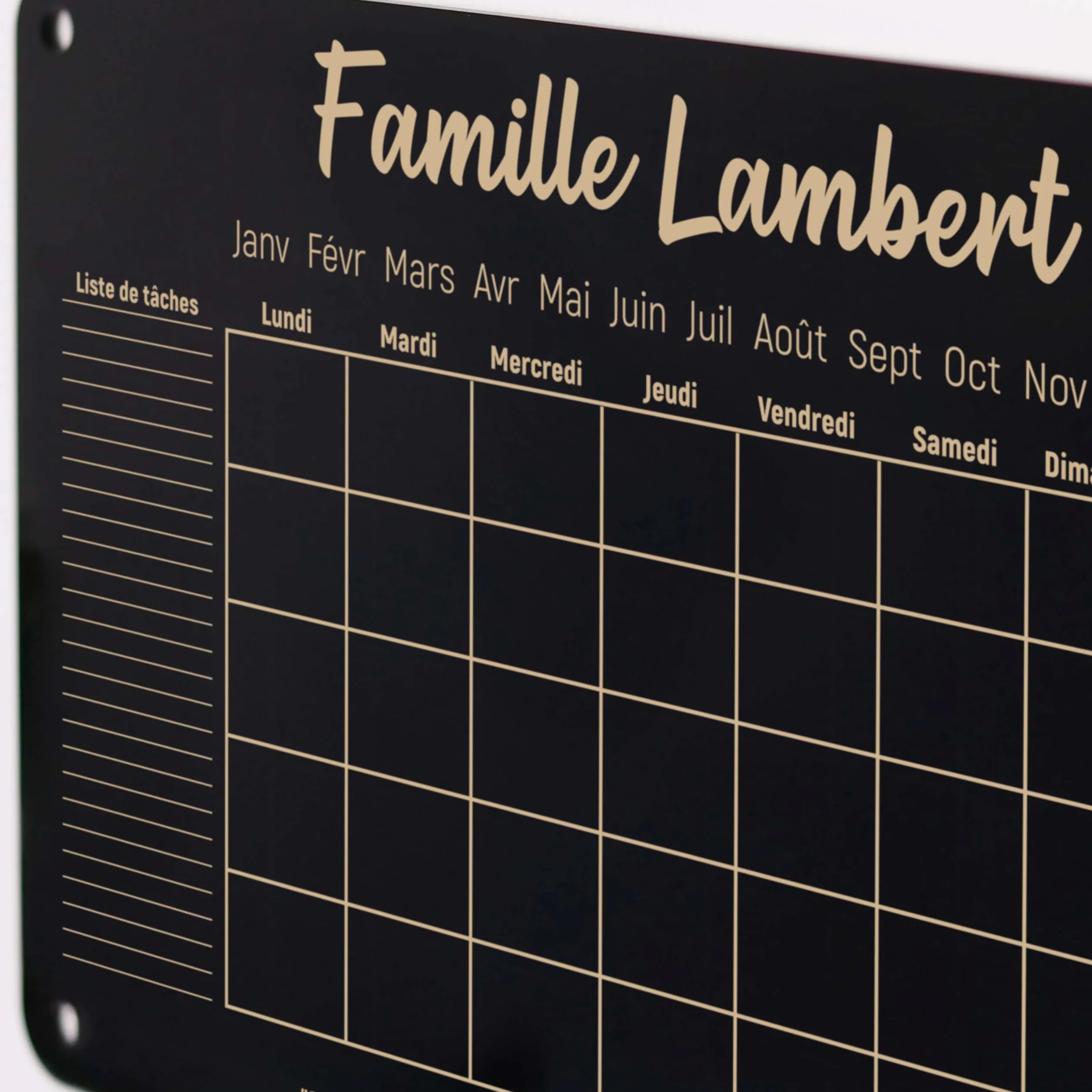 Calendrier Mural en Acrylique Personnalisé LAUBLUST A2 A3 A4 Noir Planificateur Familial Hebdomadaire Mensuel Annuel Effaçable