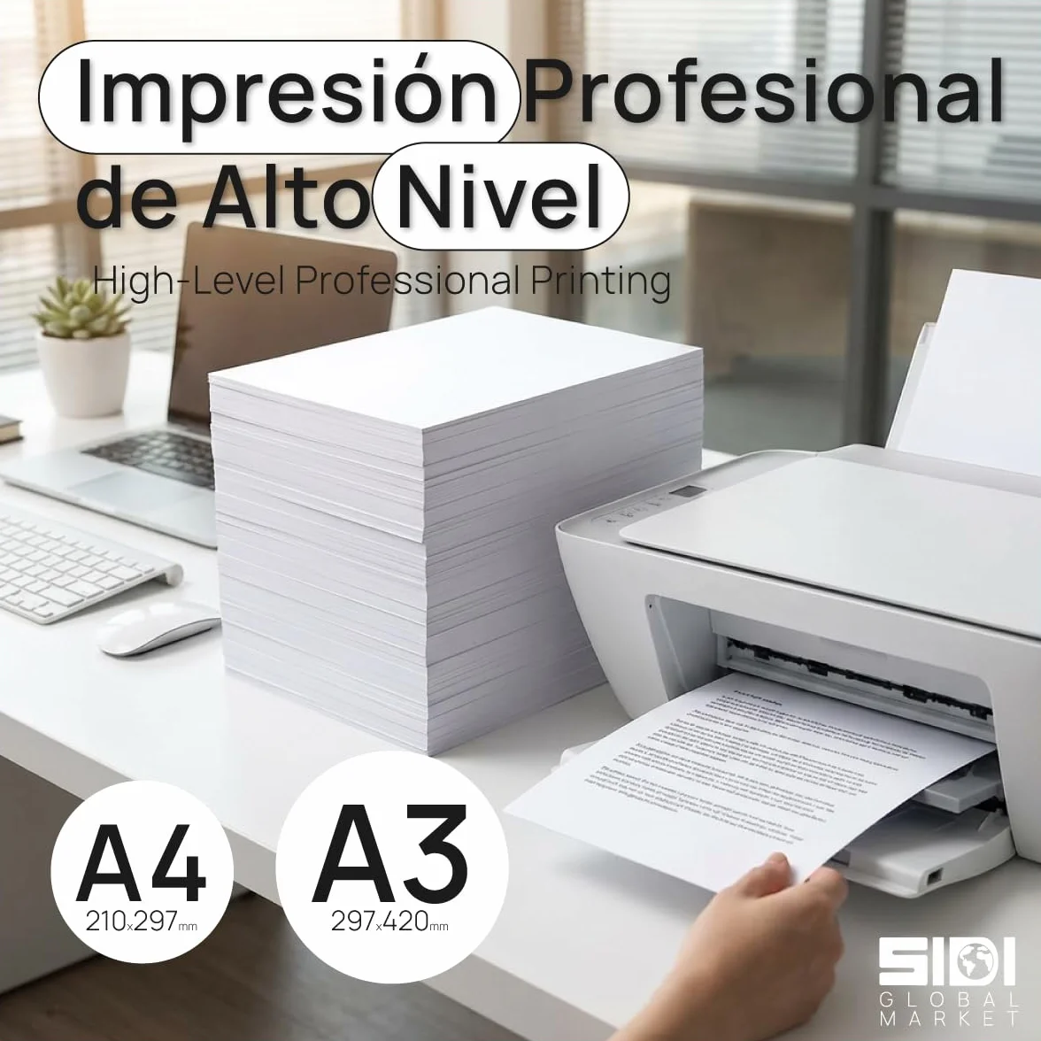 Papier A4 80g SIDI, Ramette 125 Feuilles pour Imprimante Laser Jet d'Encre, Format DIN A4 210x297mm