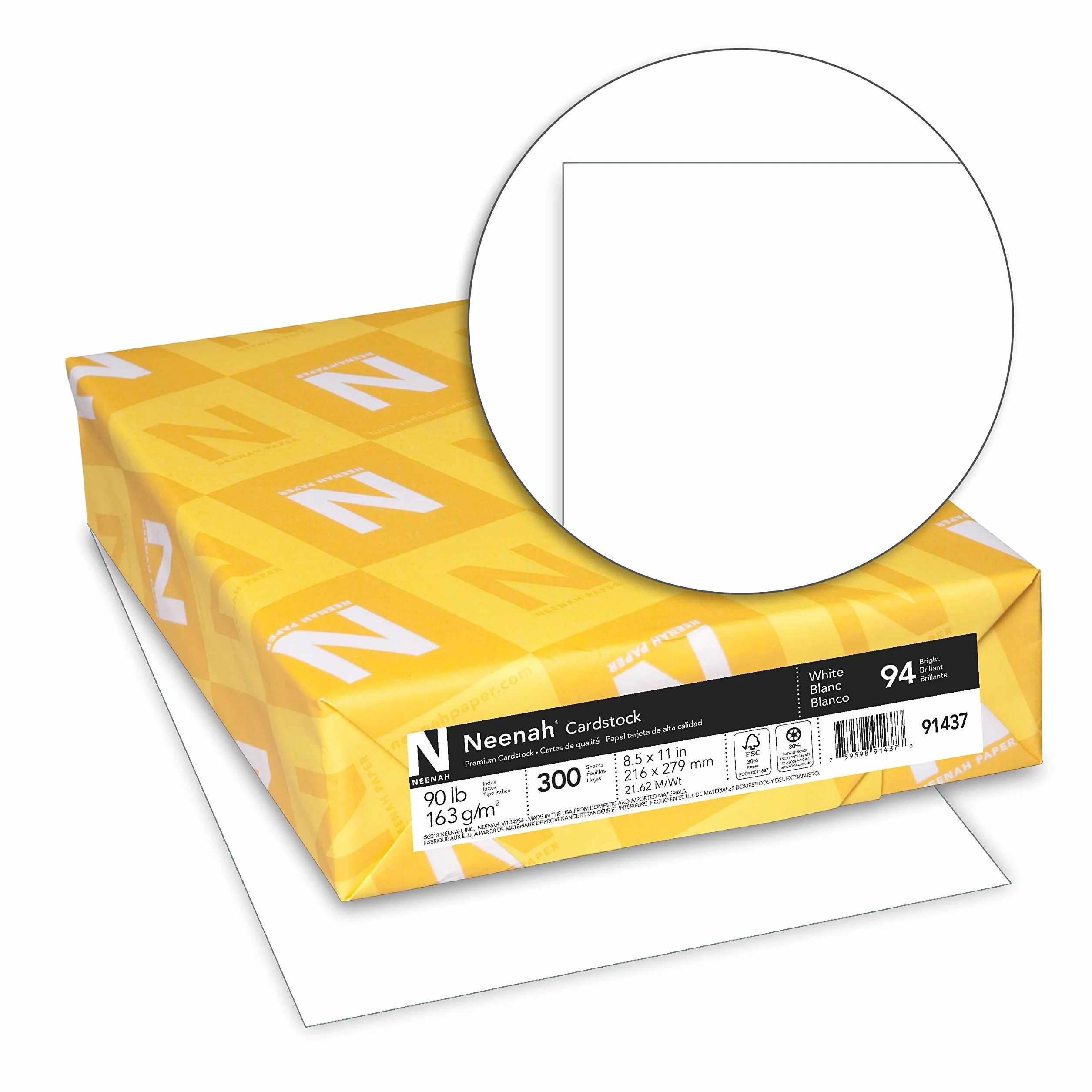 Neenah Papier cartonné 21,6 x 27,9 cm 163 g/m² blanc 94 luminosités 300 feuilles