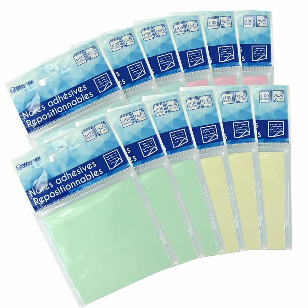 WAYTEX 1200 Notes Autocollantes Repositionnables Pastel 12 Blocs 100 Feuilles 75 x 75 mm