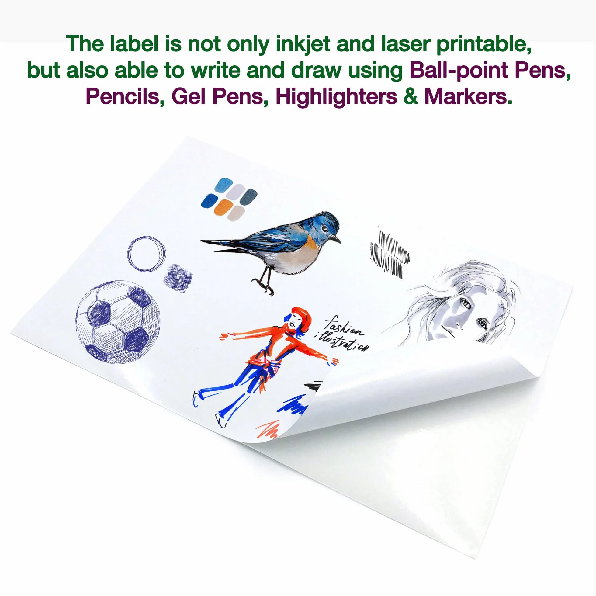 Evergreen Goods A4 Papier Autocollant Brillant Imprimable 100 gsm Résistant aux Éclaboussures Jet d'Encre et Laser Feuilles Autocollantes Recyclables Blanches