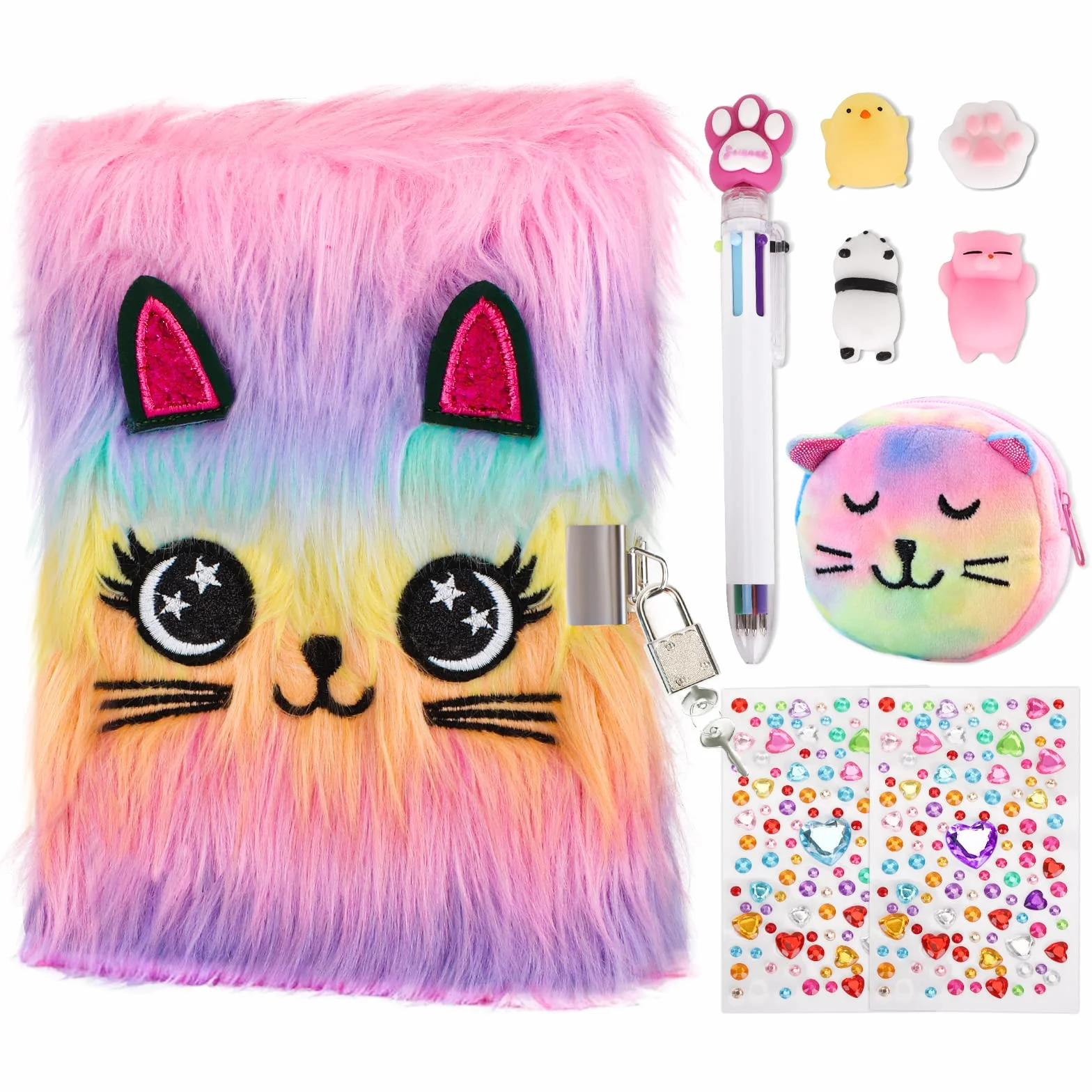 Journal Intime Fille A5 160 Pages Carnet Secret avec Clé et Cadenas, Sac à Main, Stylo Multicolore, Cadeau Enfants 6-9 Ans