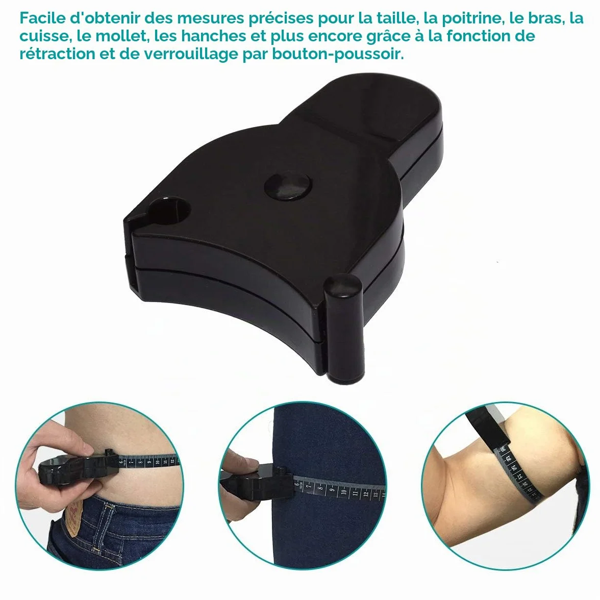 Ruban à Mesurer pour le Corps - Mètre Ruban Auto-Bloquant - Outil Précis pour Taille Poitrine Hanches Bras Cuisses - Ruban de Mesure Rétractable
