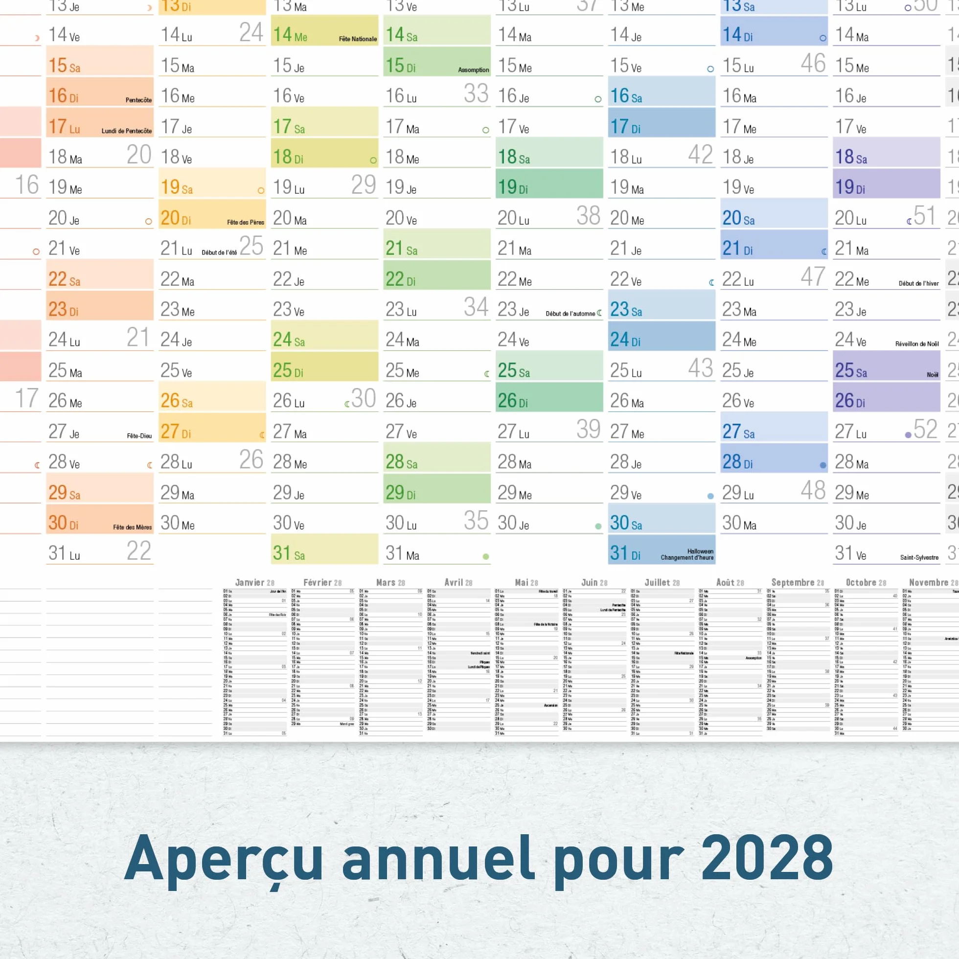 Häfft® Calendrier mural XXL 2027 A1+ papier français 63 x 89 cm plié Rainbow + agenda annuel A4 gratuit jours fériés France