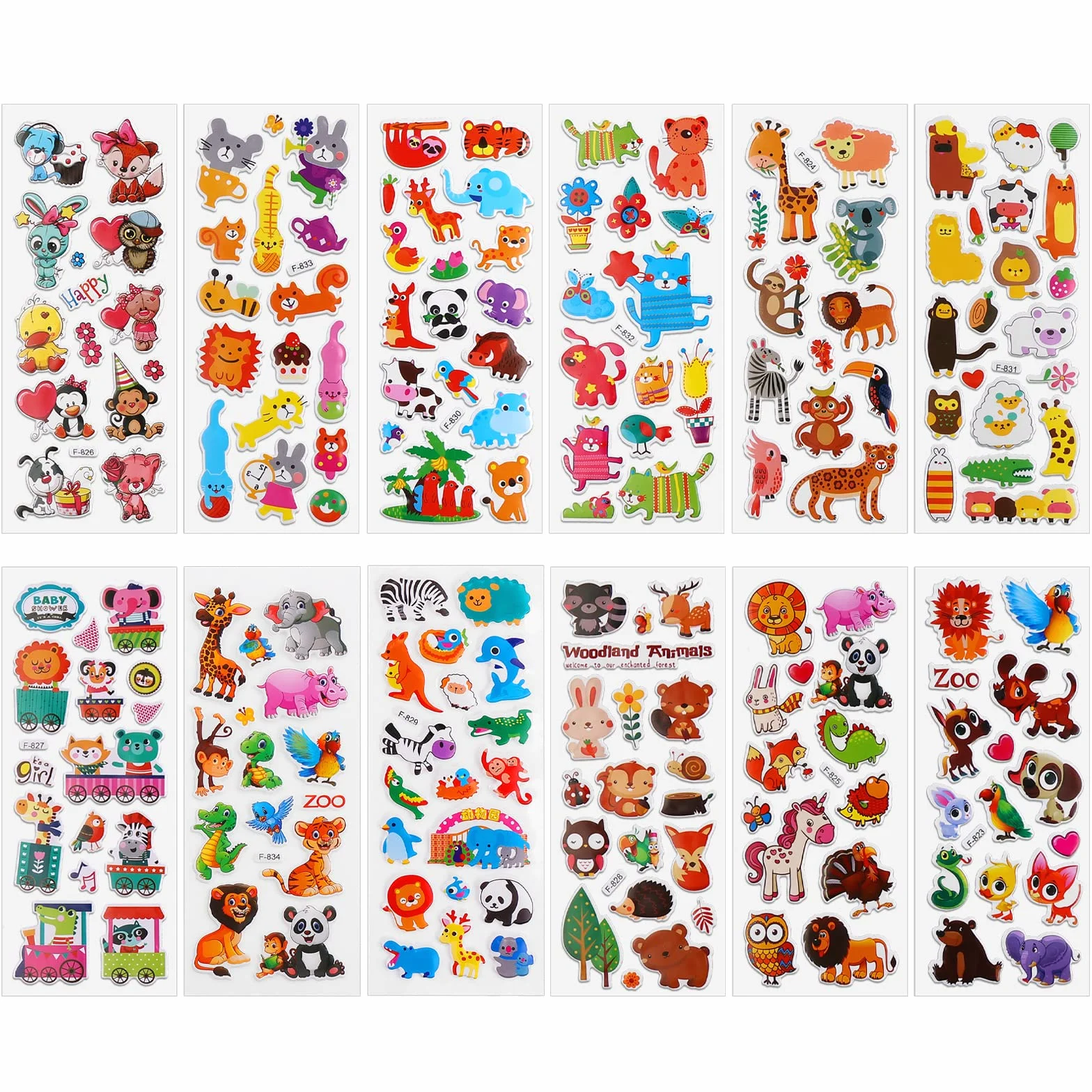 Cobee Lot de 12 feuilles d'autocollants bouffants 3D pour enfants, autocollants en mousse, autocollants de récompense