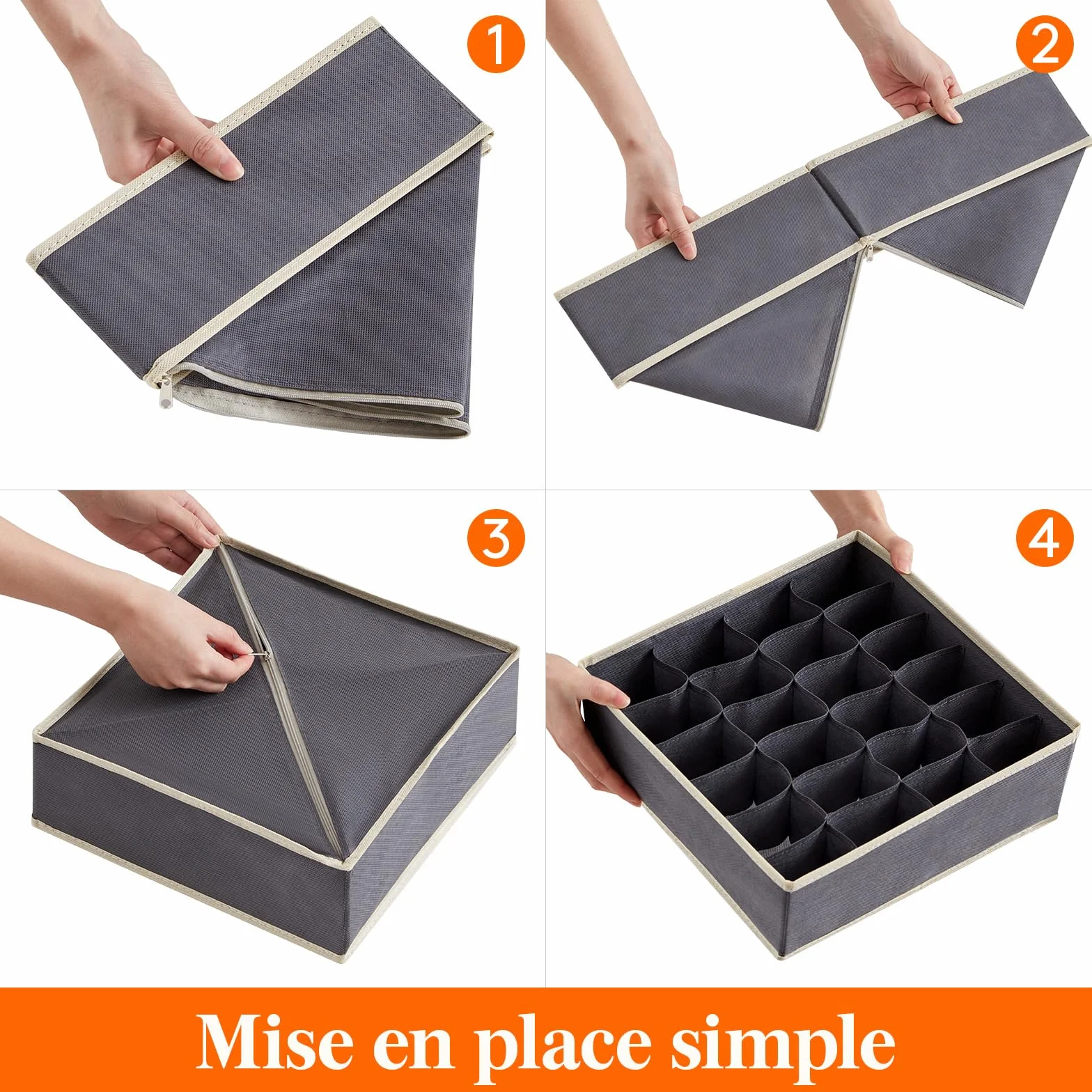 Lifewit Lot de 8 Organisateurs Tiroirs Pliables en Tissu 24 Compartiments Gris