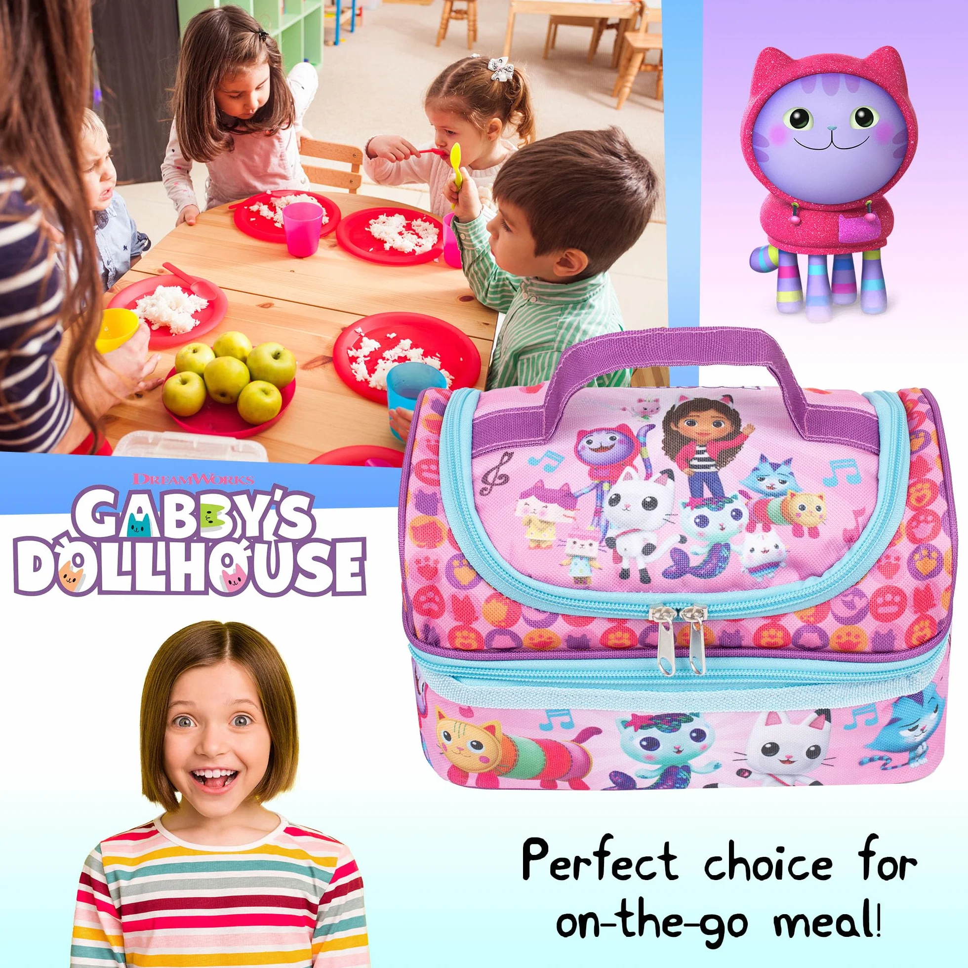 Gabby's Dollhouse Sac à déjeuner enfant isotherme grande capacité rose