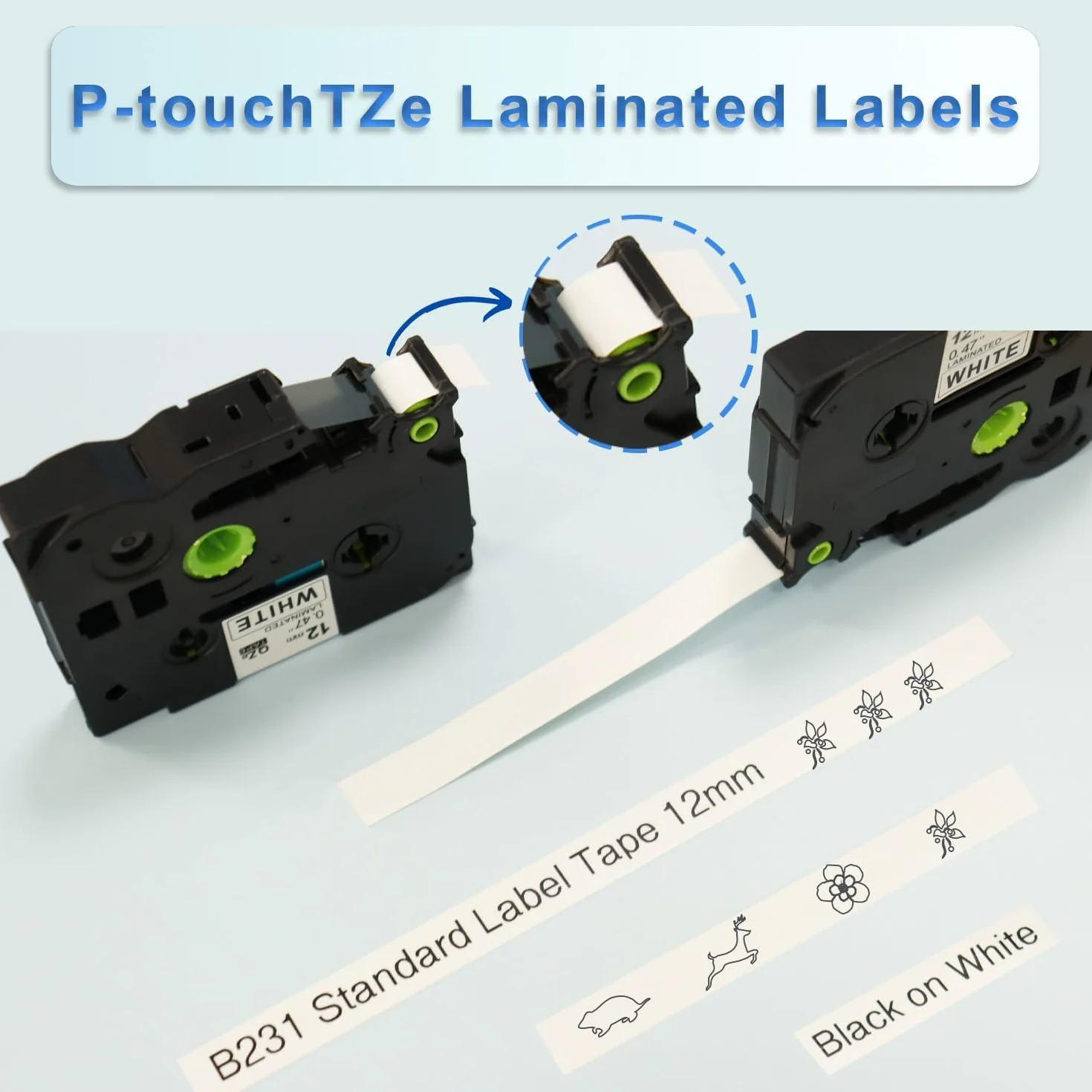 Lot de 10 rubans Brother TZe-231 TZ-231 12 mm blanc laminé pour P-Touch