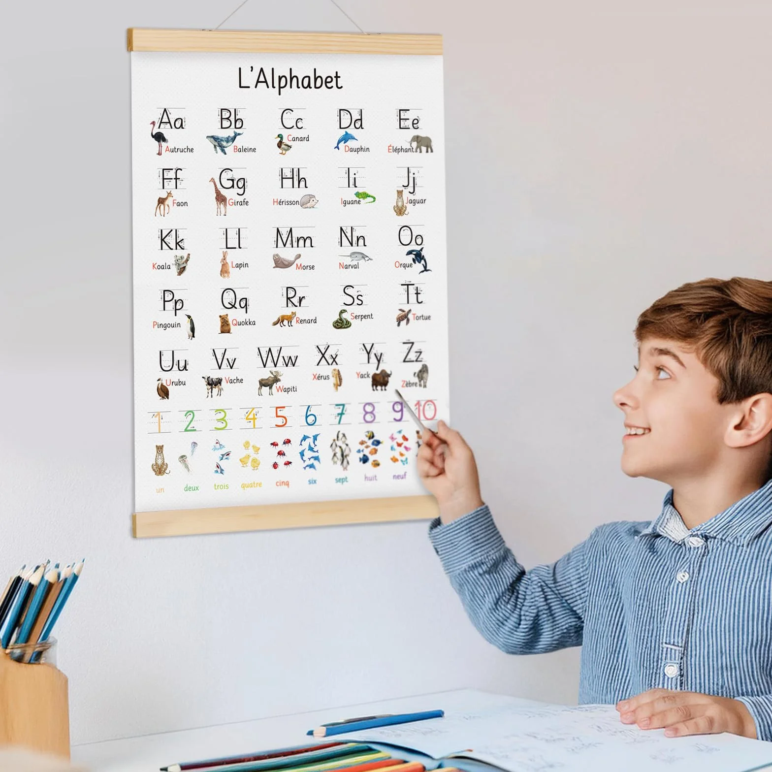 Affiche Alphabet Enfant Poster Abcdaire Français Animaux Tableau Educatif Décoration Chambre Enfant