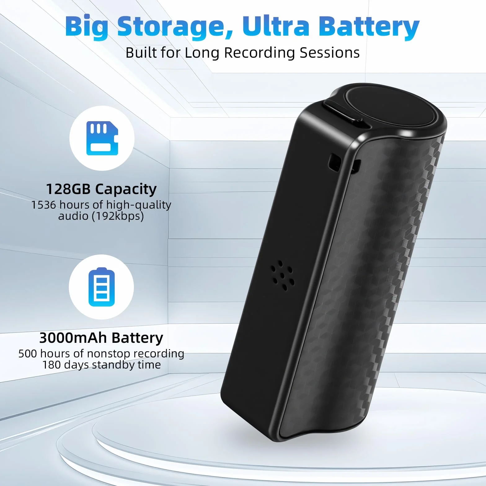 Enregistreur Vocal Espion Discret 128GB Dictaphone Enregistrement One-Touch 1537 Kbps