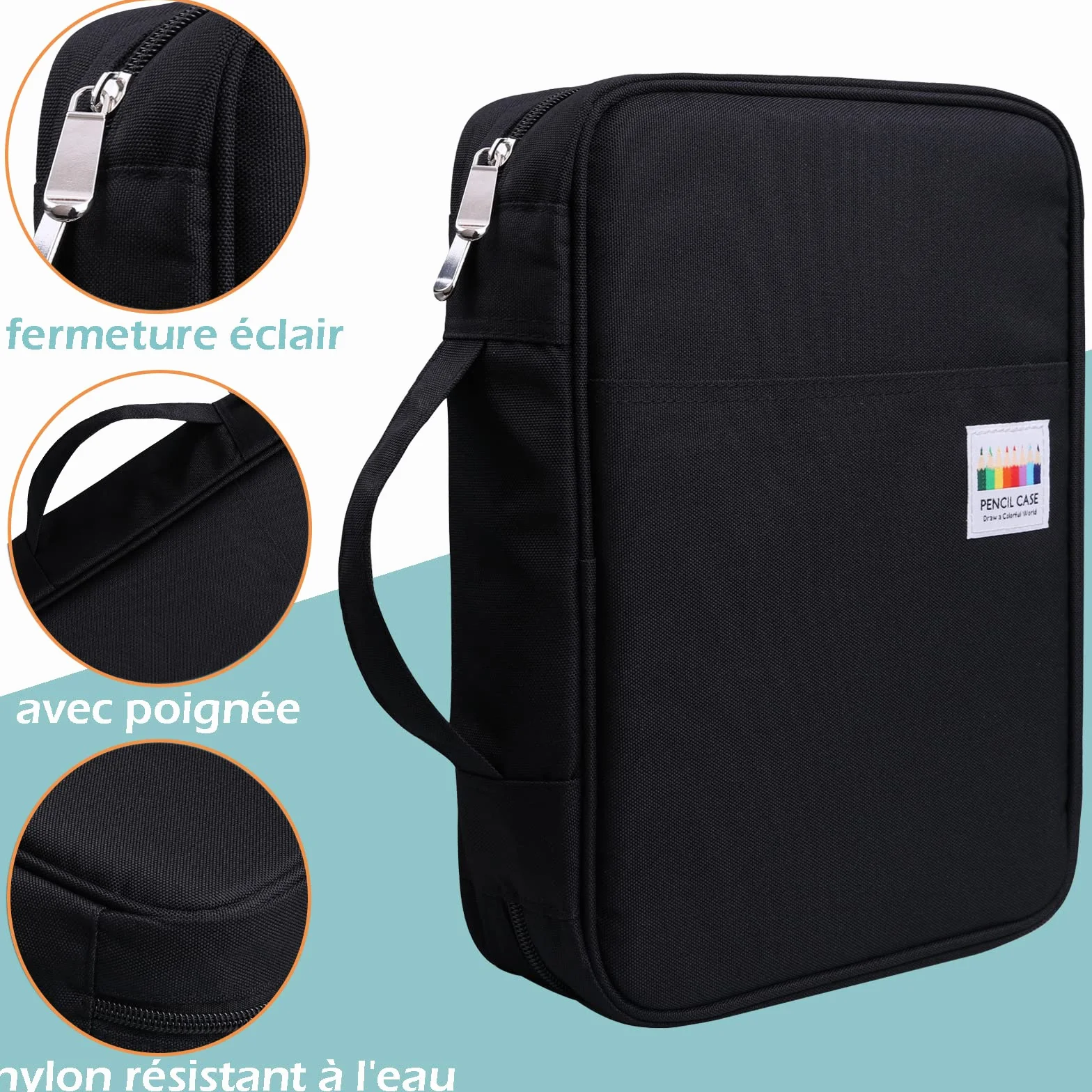 Trousse à Crayon Grande Capacité 3 Compartiments Anti-Salissant Durable Sac de Crayon pour Professionnelle