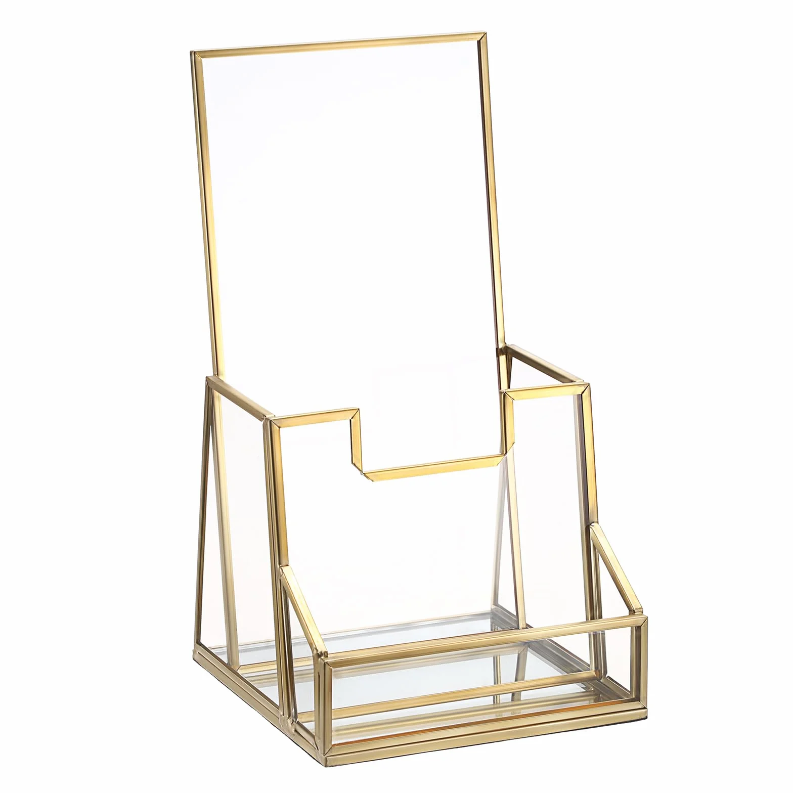 SUMTree Porte-brochures en métal et verre A6 avec porte-cartes support affichage 11x11x20cm