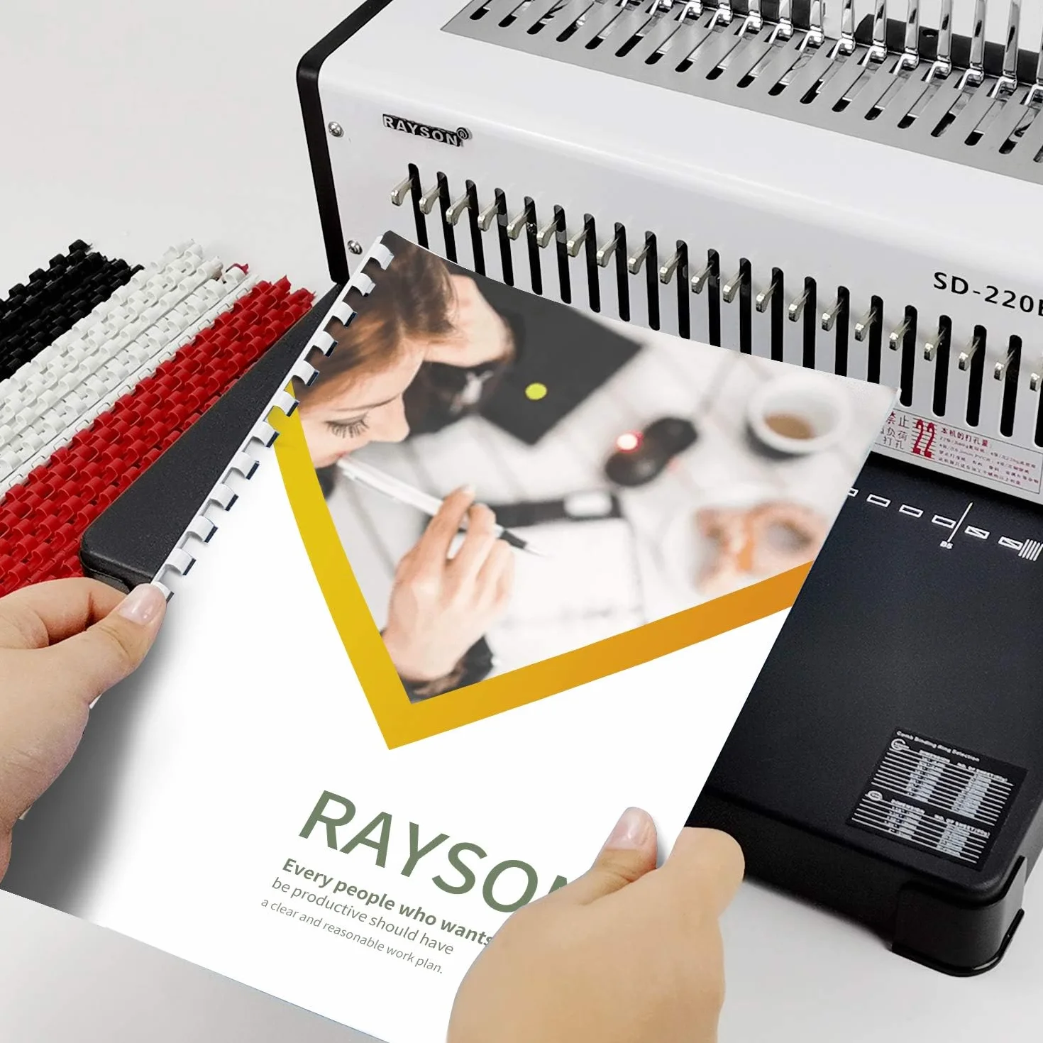RAYSON Peignes de reliure plastique 8 mm 21 anneaux 40 feuilles A4 multicolore paquet de 100