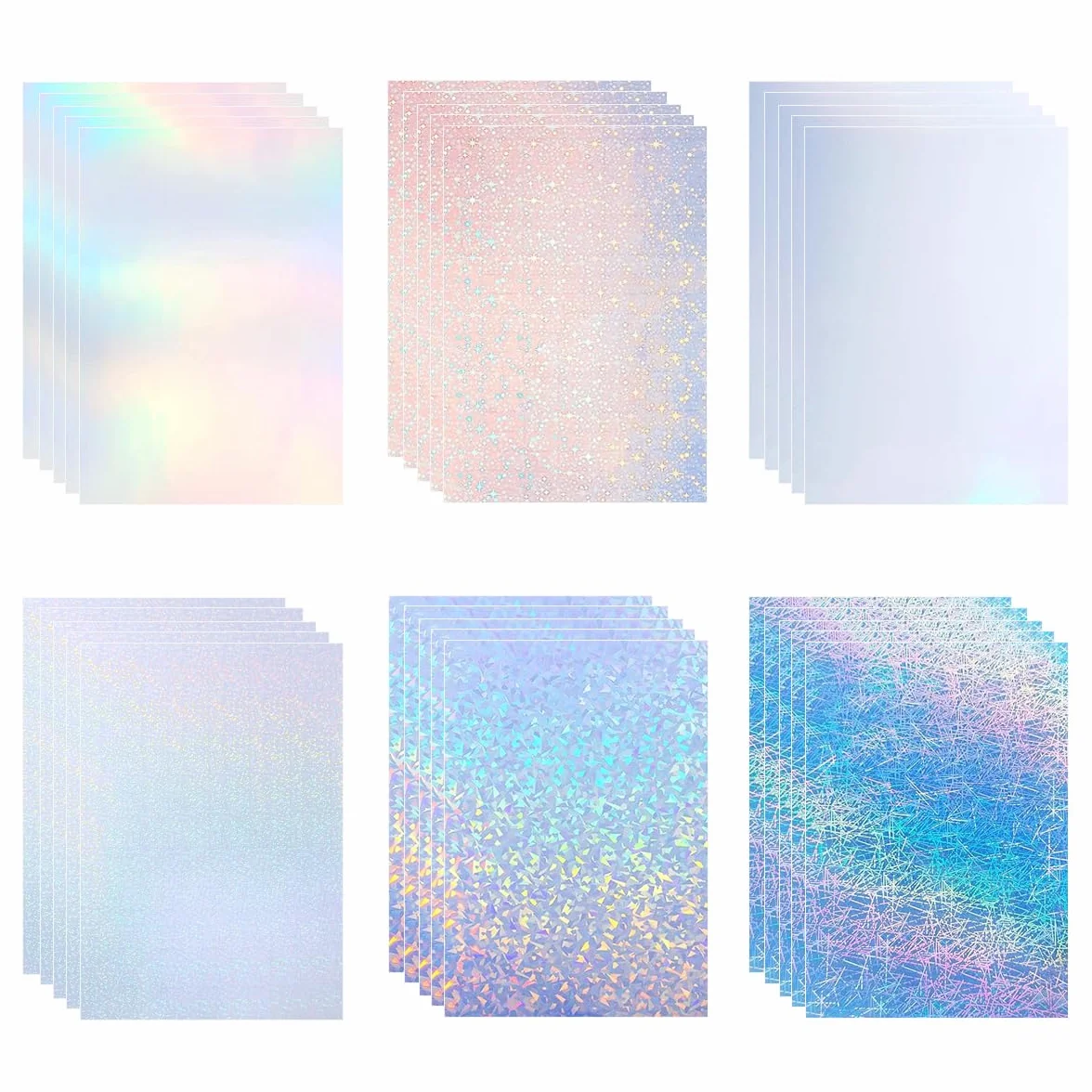 Papier autocollant holographique imprimable A4 30 feuilles 6 motifs imperméable
