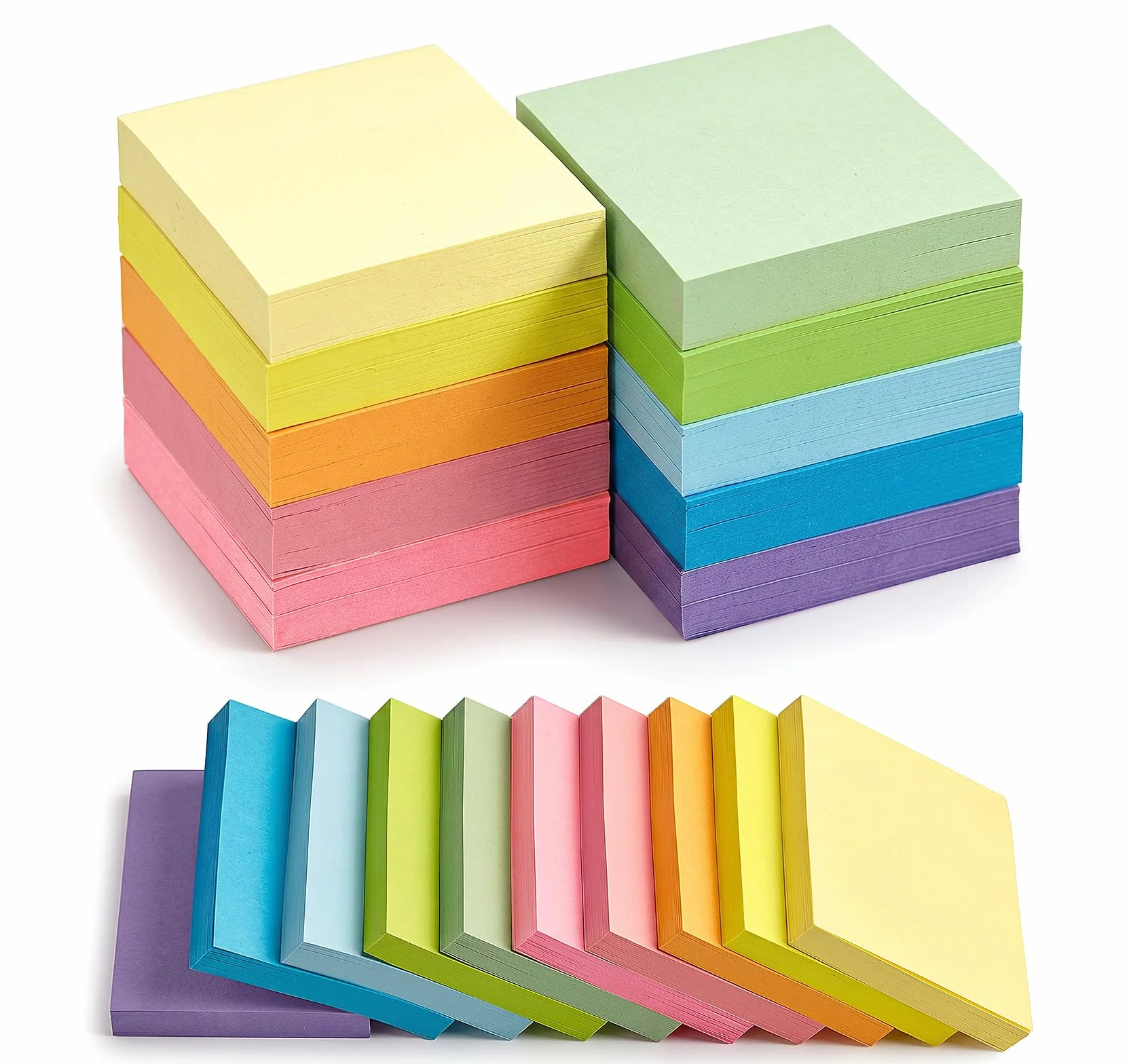 Agoer 1000 Feuillets Notes Sticky Notes 10 Couleurs Vives 76 x 76 mm Super Sticky Notes Autocollantes
