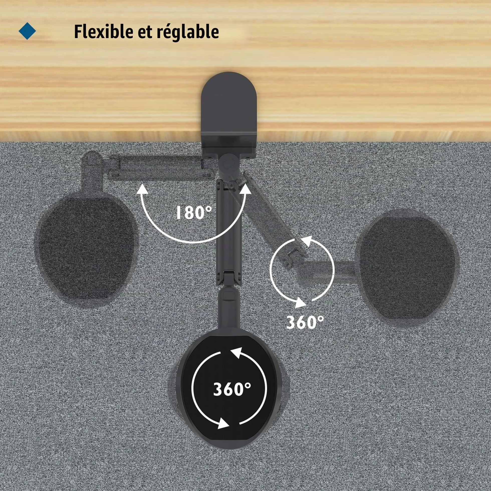 BONTEC Support de Bras Ergonomique Pivotant 360° 342 mm Aluminium Charge 12 kg Noir