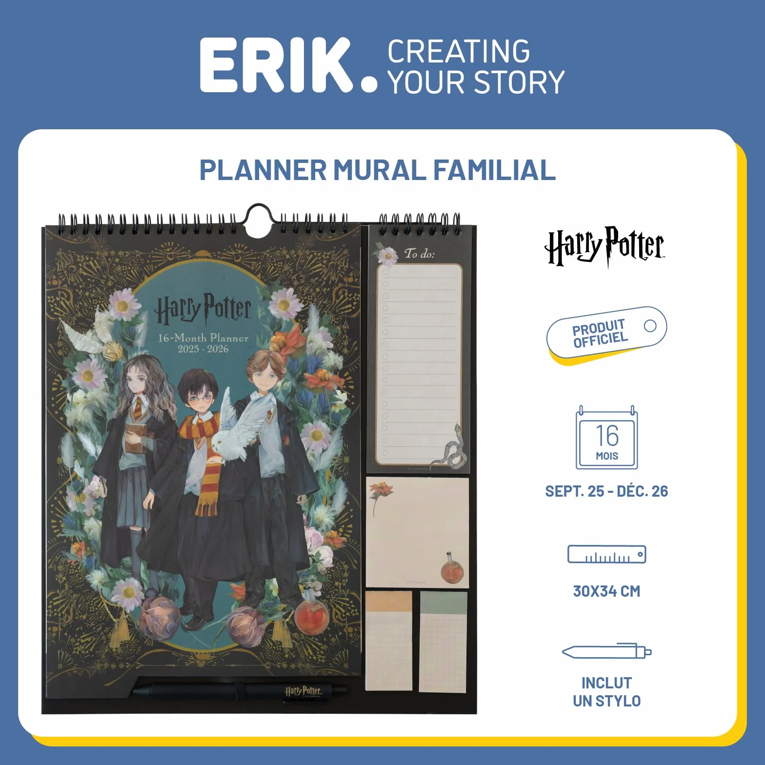 Grupo Erik Calendrier Harry Potter 16 mois Septembre 2025 Décembre 2026 Planificateur Mensuel Familial avec Crochet