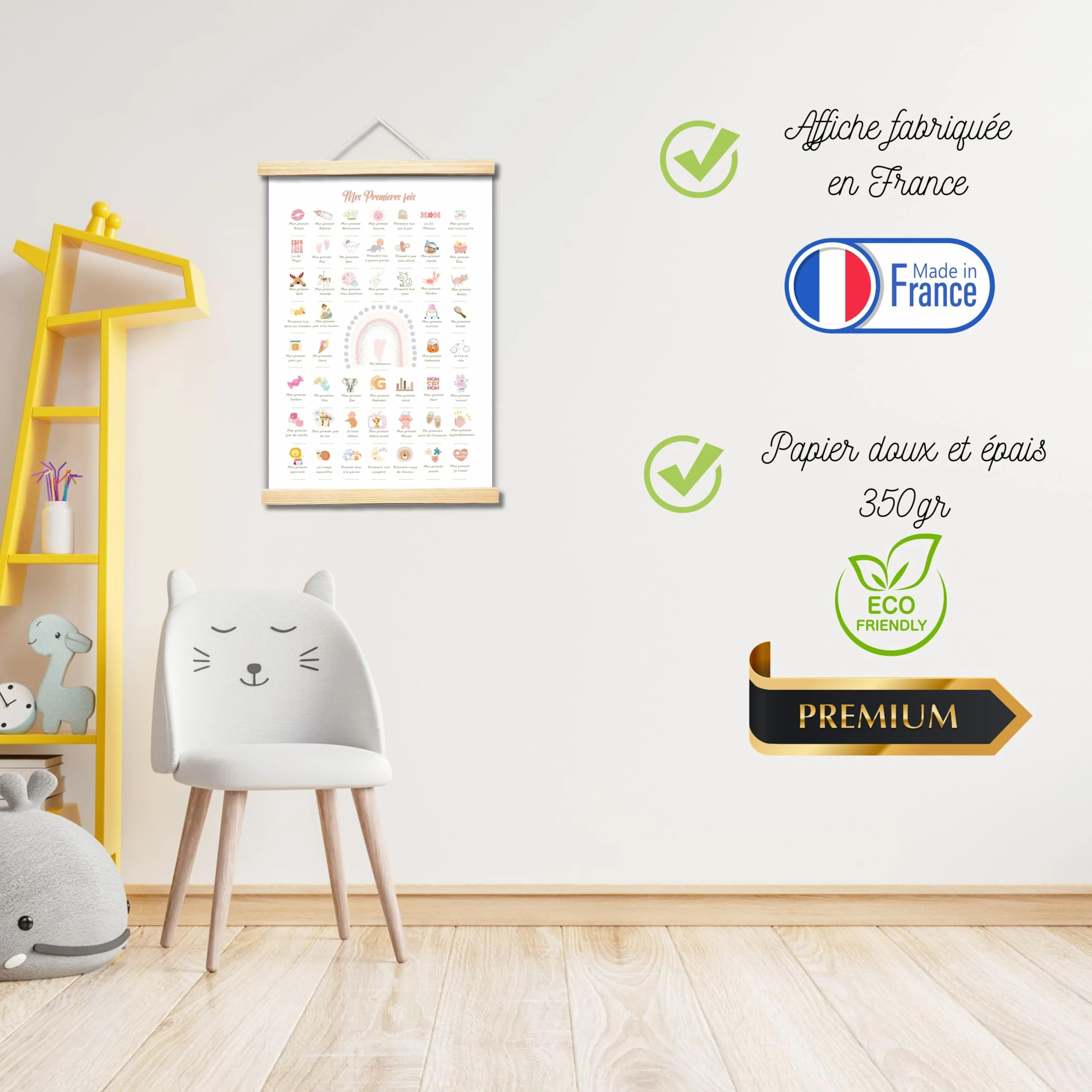 Affiche Souvenir Premières Étapes Bébé, 60 Moments Précieux, Papier Premium 350g