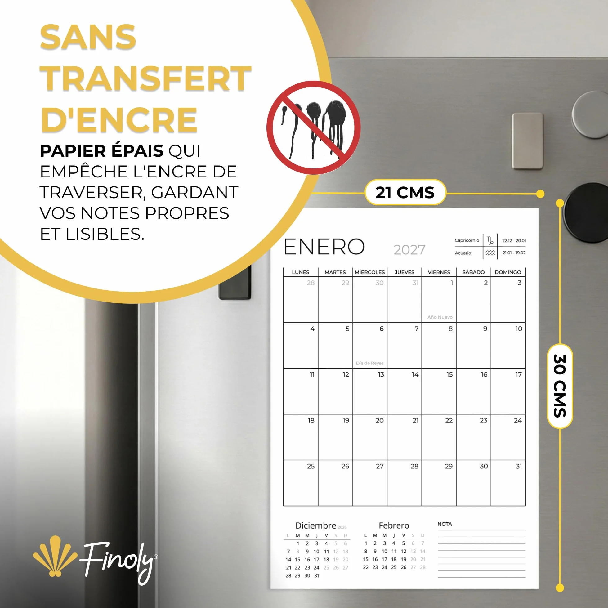 Calendrier Magnetique Frigo Vertical 2026-2027 18 Mois Français