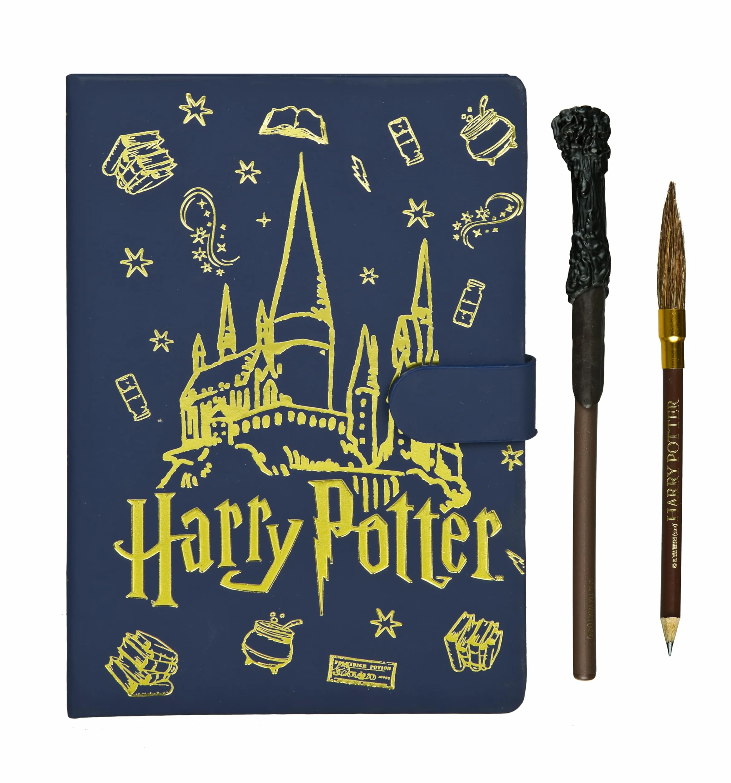 Harry Potter Undercover Ensemble de carnets A5 – Fermeture magnétique, 80 feuilles papier FSC, stylo magique et crayon balai