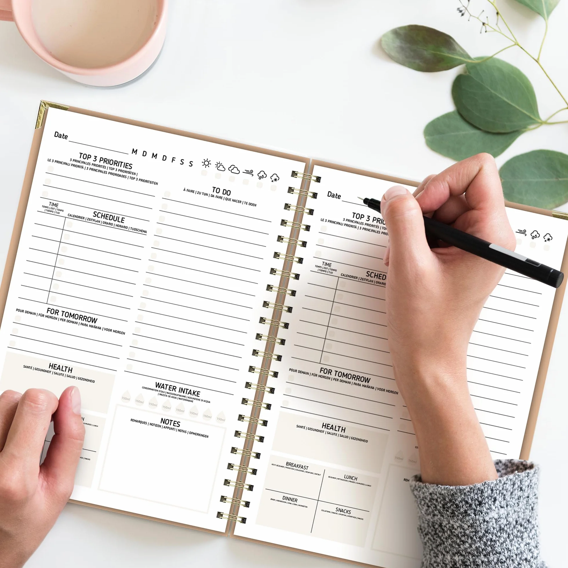 BIROYAL Agenda Journalier Non Daté A5, To Do List Bloc Note, Daily Planner 60 Pages (120 Feuillets), Planificateur