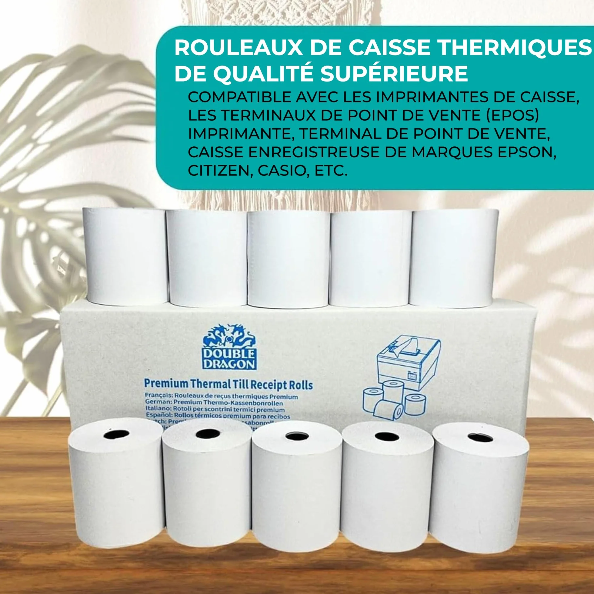 Double Dragon Papier Thermique Premium 80 x 80 mm Lot de 20 Rouleaux pour Tickets de Caisse
