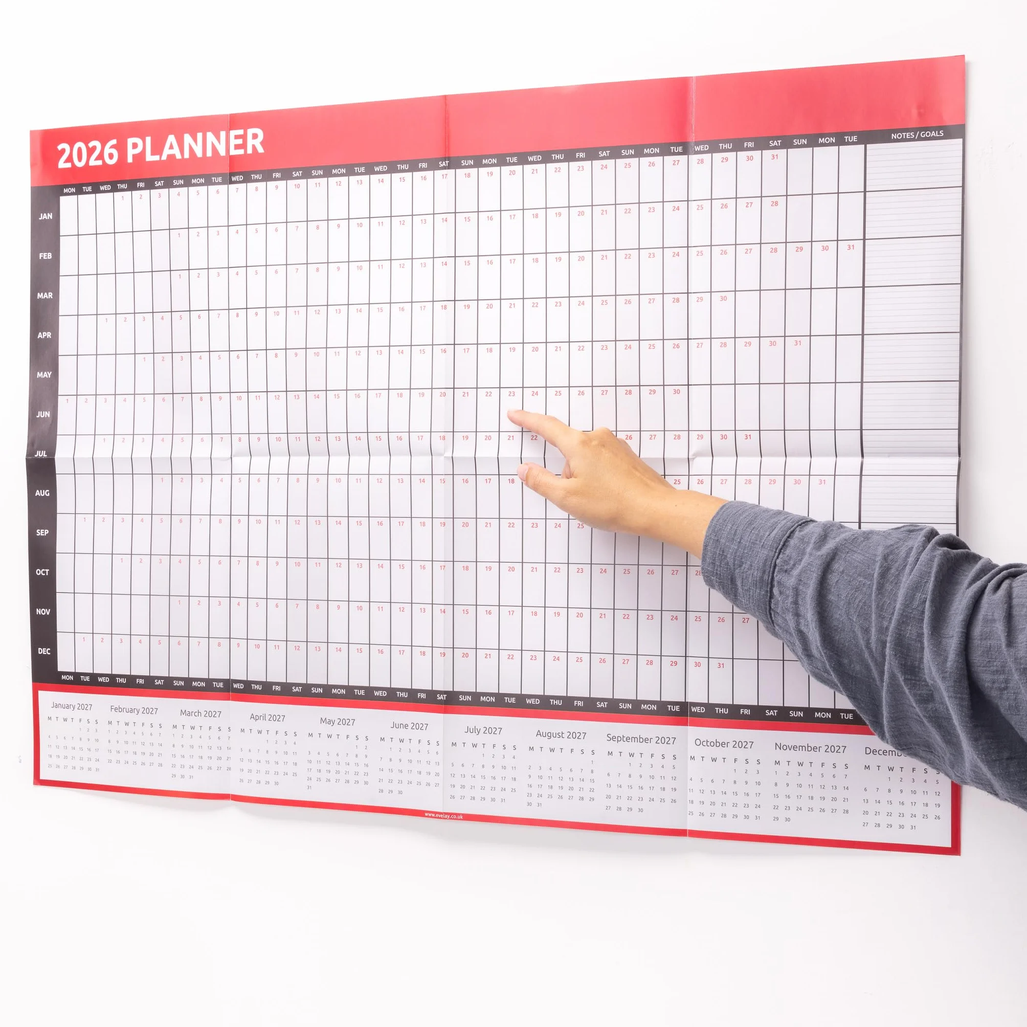 Calendrier mural 2026 A1 84x59 cm annuel complet rouge