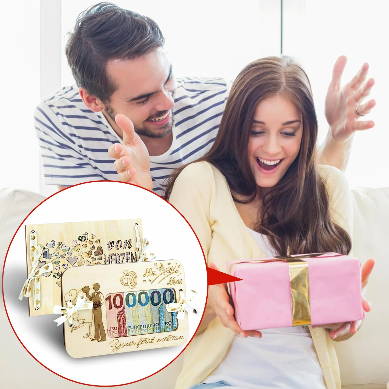Carte Mariage Félicitation en Bois, Cadre Photo d'Argent, Cadeau Mariage pour Couple