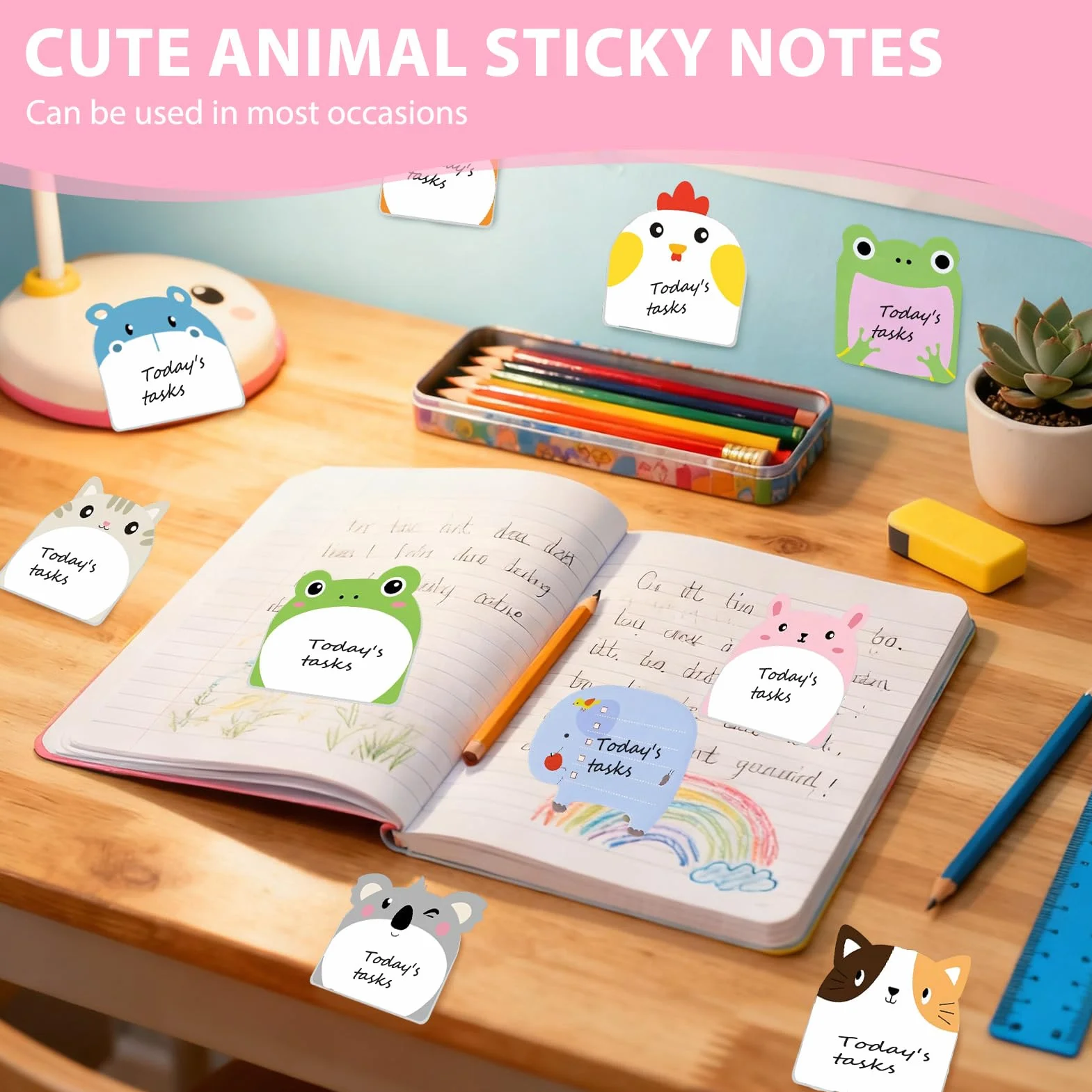Lot de 20 Petits Blocs Notes Autocollantes Animaux Mignons, Post It Rigolo en Forme d’Animal, Papeterie Kawaii Sticky Notes