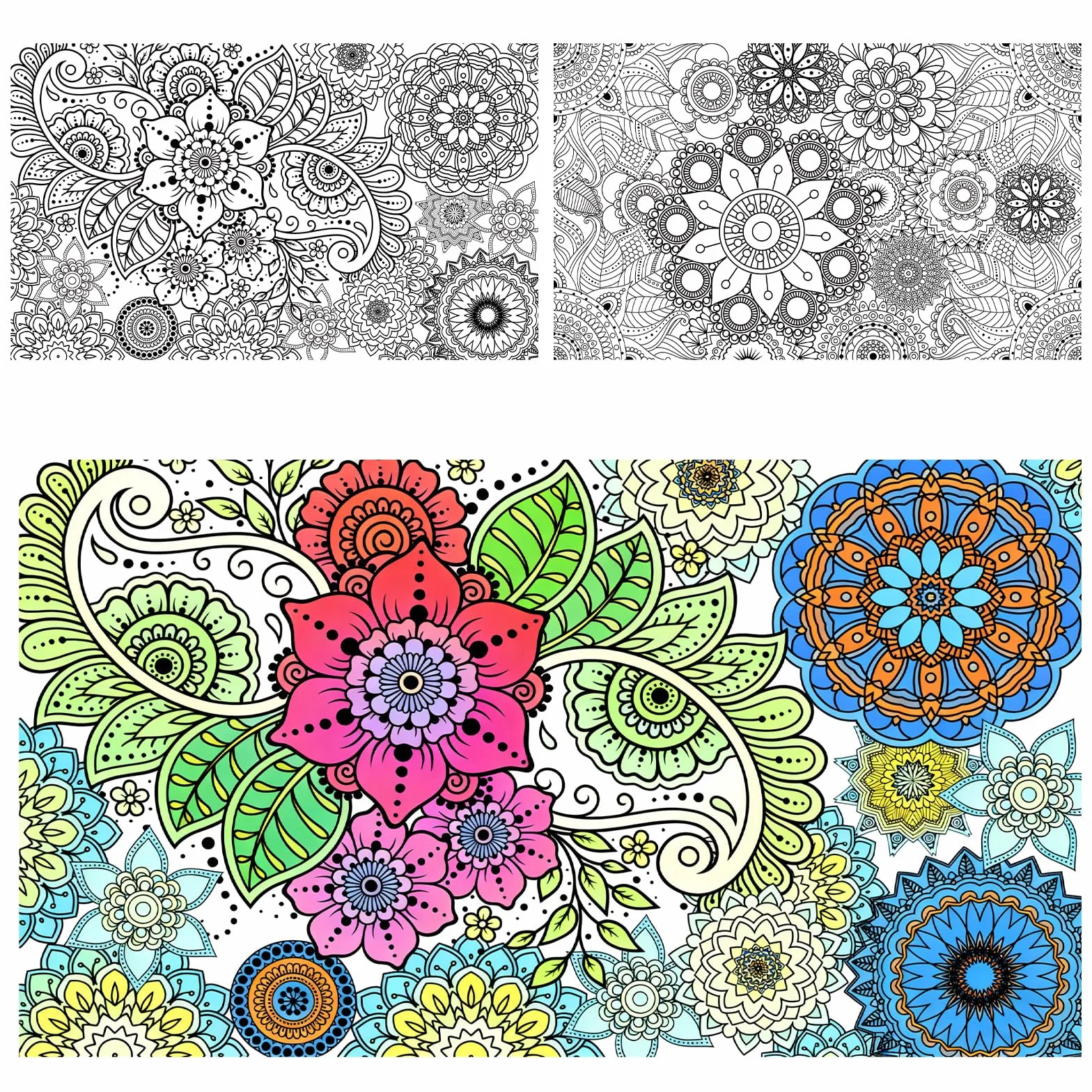 Penitue 2pcs Grandes Affiches de Coloriage Mandala 100x60cm pour Enfants Adultes Adolescents