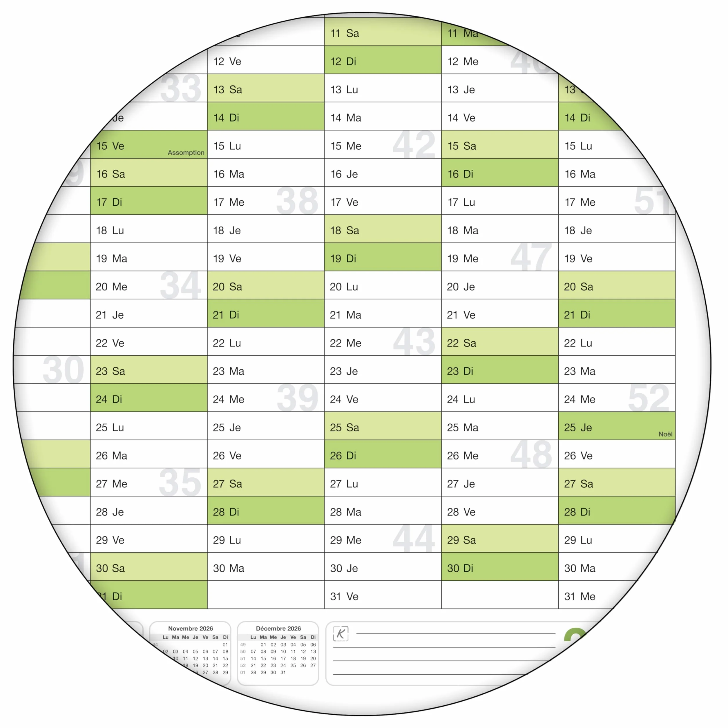 Calendrier mural effaçable DIN B1 100x70 cm 2026 – planner annuel réinscriptible plastifié avec 4 marqueurs et 1 éponge – version française