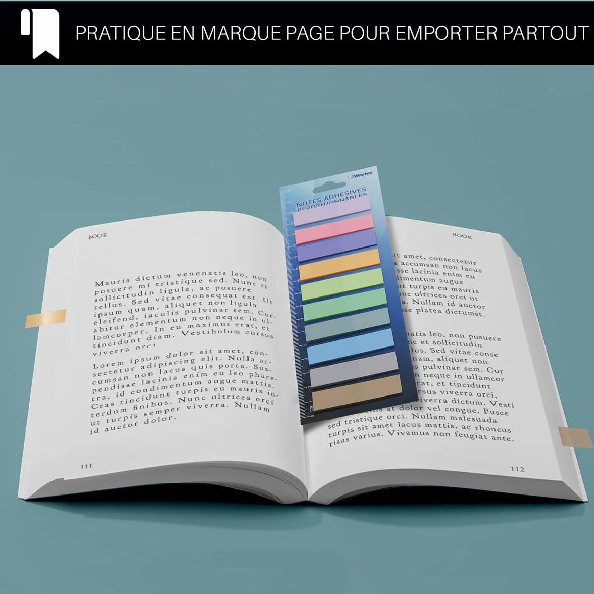 WAYTEX 200 Marque-pages adhésifs repositionnables plastifiés 10 couleurs 45 x 12 mm