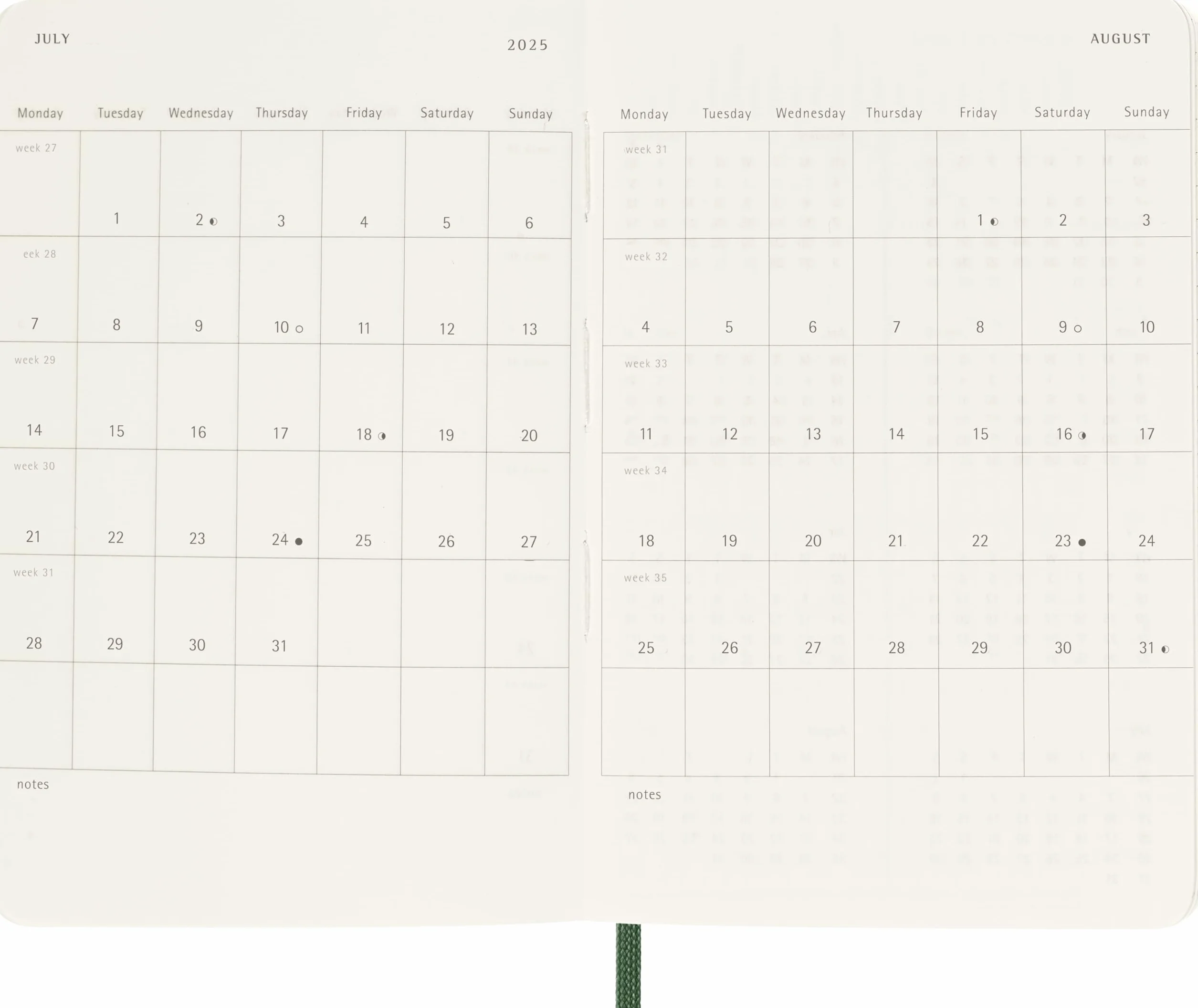 Moleskine Agenda Quotidien Journalier 2026 12 Mois Couverture Souple Fermeture Élastique Format Pocket 9x14 Vert