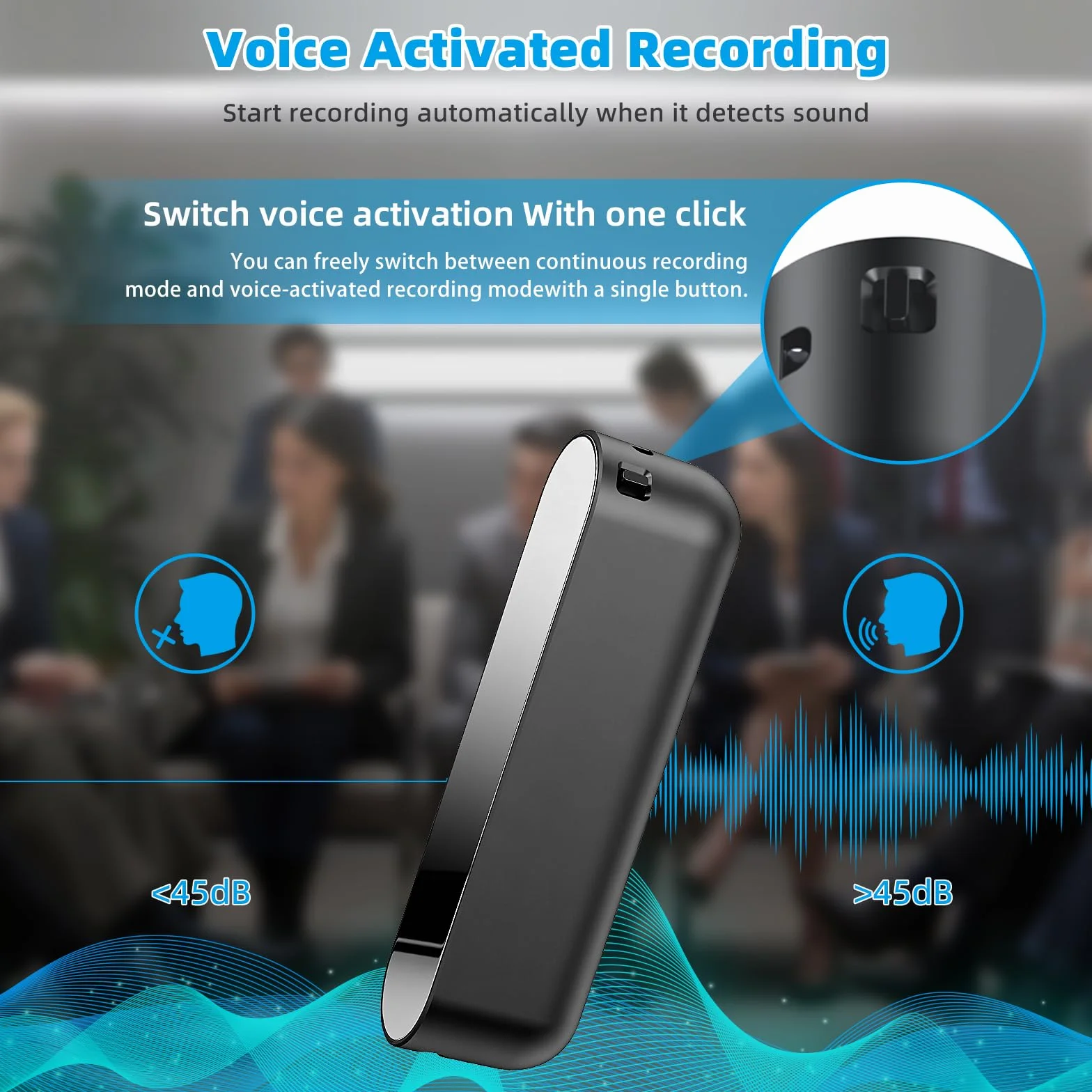 Enregistreur Vocal 128Go Magnétique 40 Jours Enregistrement Continu Activation Vocale Rechargeable USB